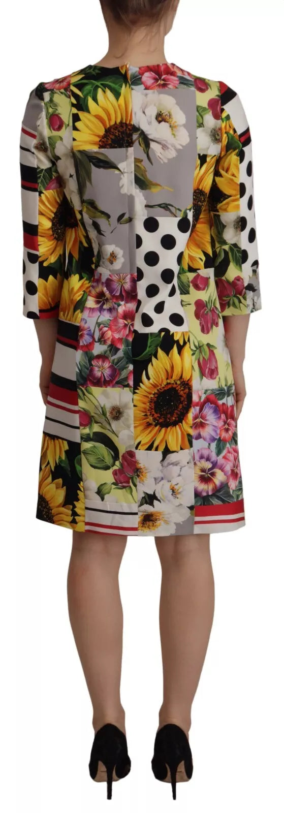 Dolce & Gabbana Multicolor Pachwork Charmeuse Floral Shift Dress | Regal Royce