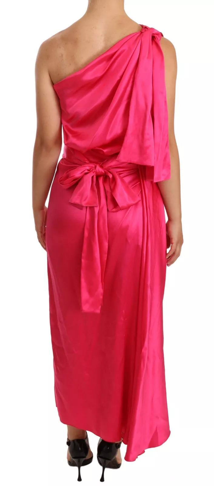 Dolce & Gabbana Pink Sheath Silk Bow Open Shoulder Dress | Regal Royce
