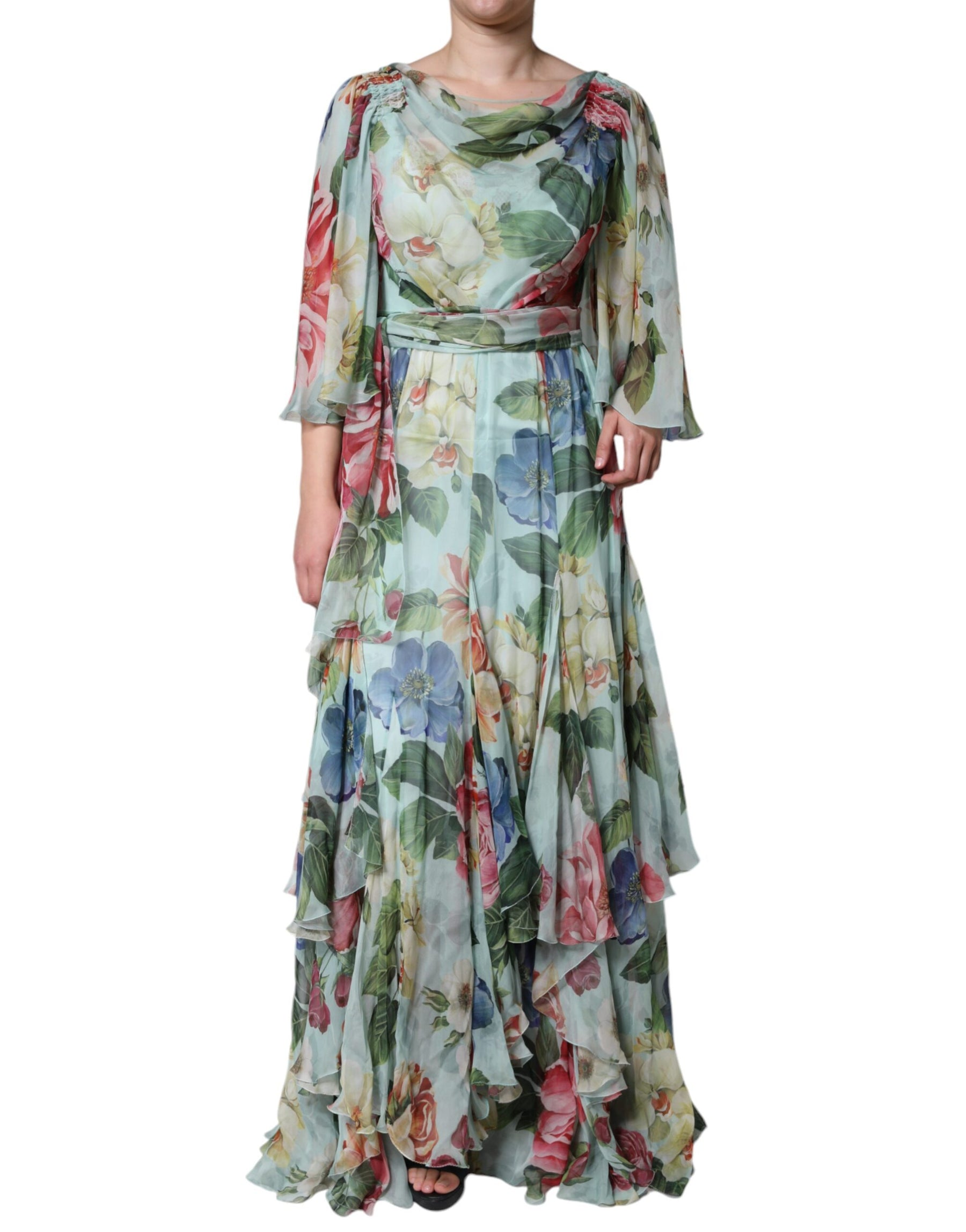Dolce & Gabbana Blue Floral Print Tiered Long Maxi Dress | Regal Royce