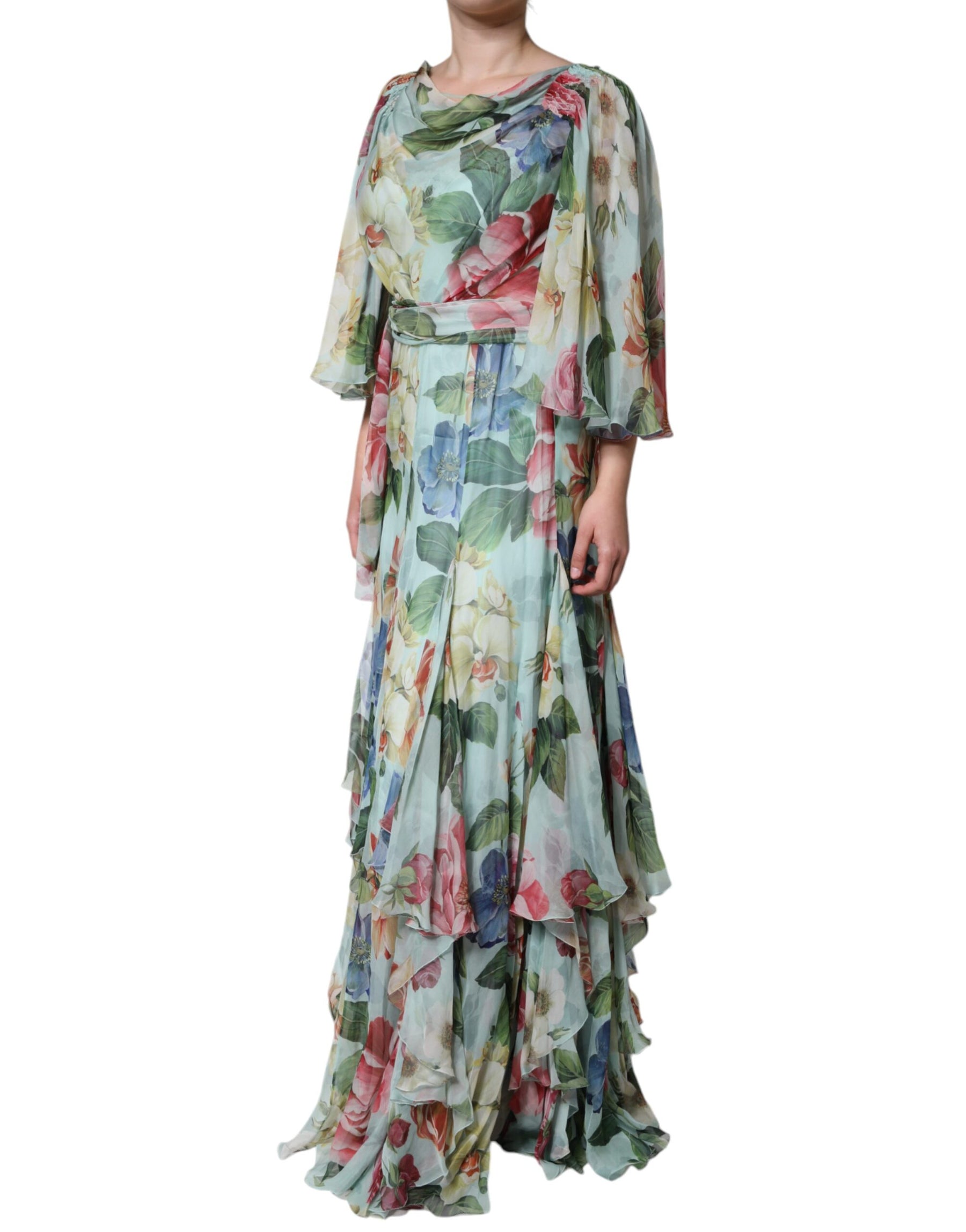 Dolce & Gabbana Blue Floral Print Tiered Long Maxi Dress | Regal Royce