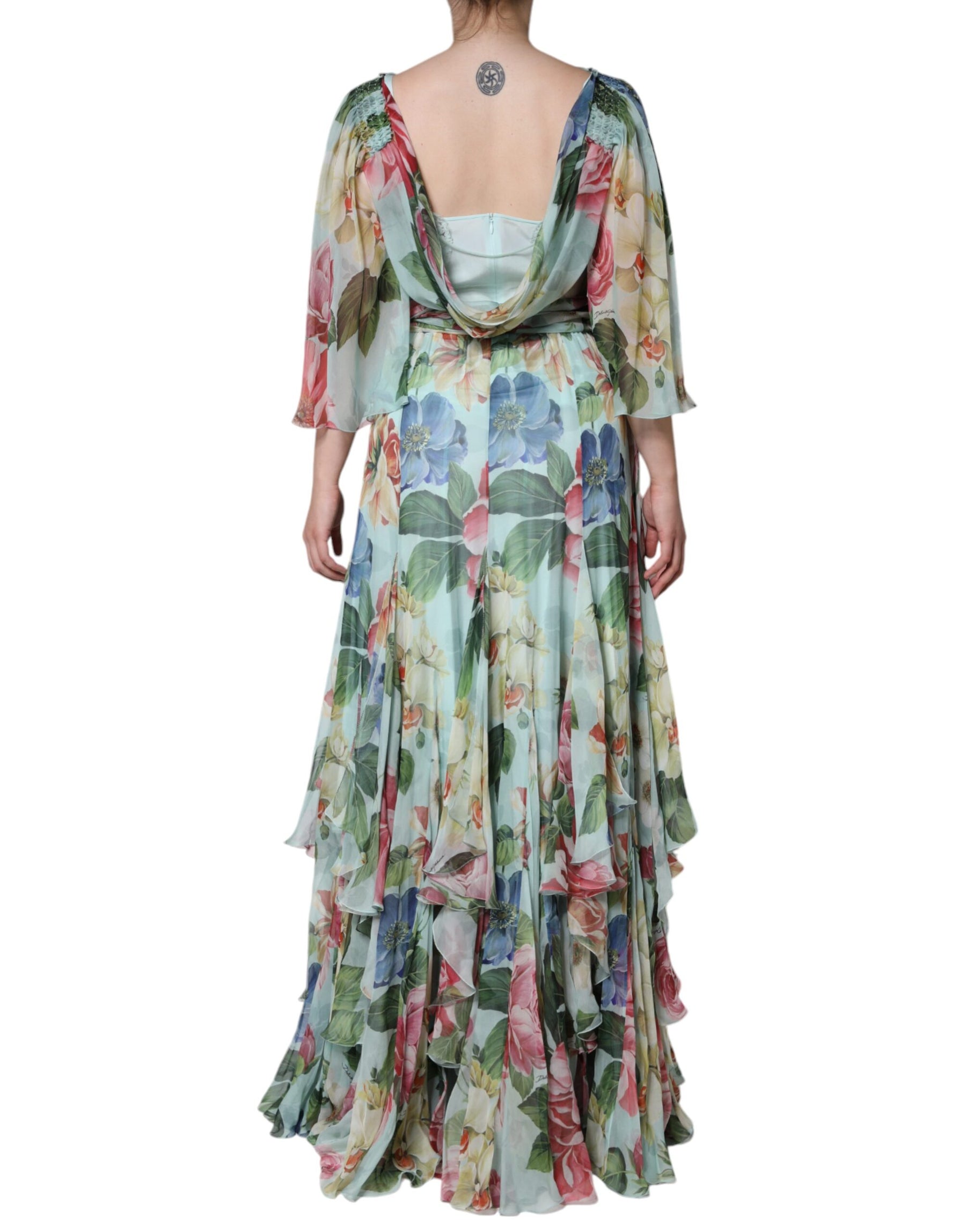Dolce & Gabbana Blue Floral Print Tiered Long Maxi Dress | Regal Royce
