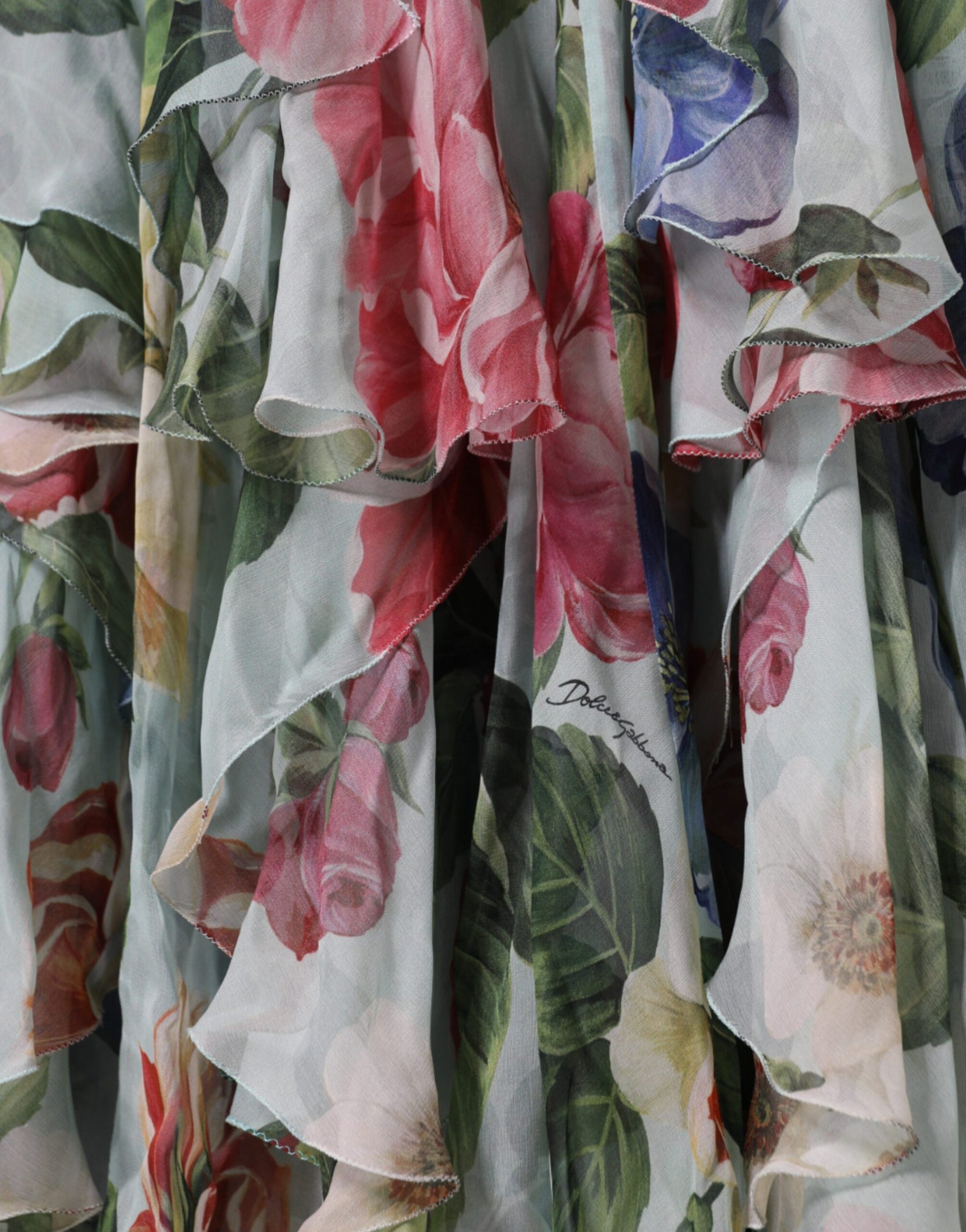 Dolce & Gabbana Blue Floral Print Tiered Long Maxi Dress | Regal Royce