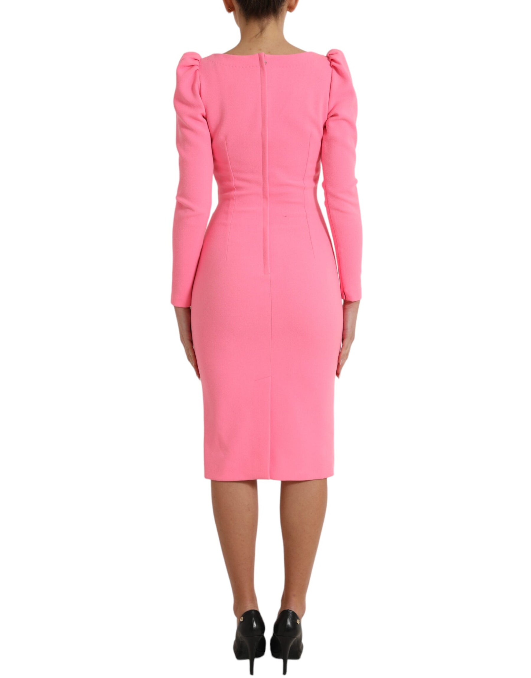 Dolce & Gabbana Pink Polyester Long Sleeves Sheath Midi Dress | Regal Royce