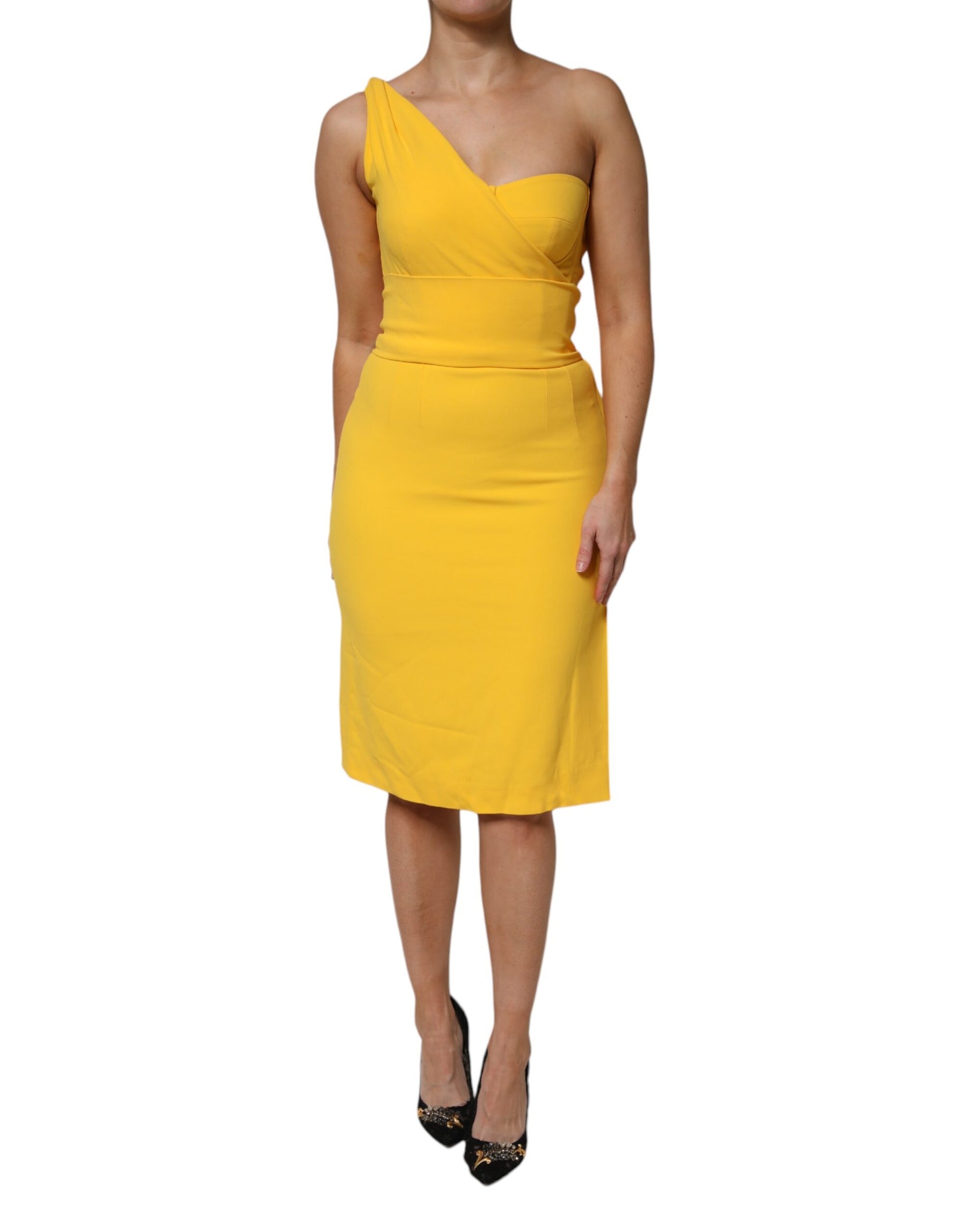 Dolce & Gabbana Yellow One Shoulder Side Slit Sheath Dress | Regal Royce