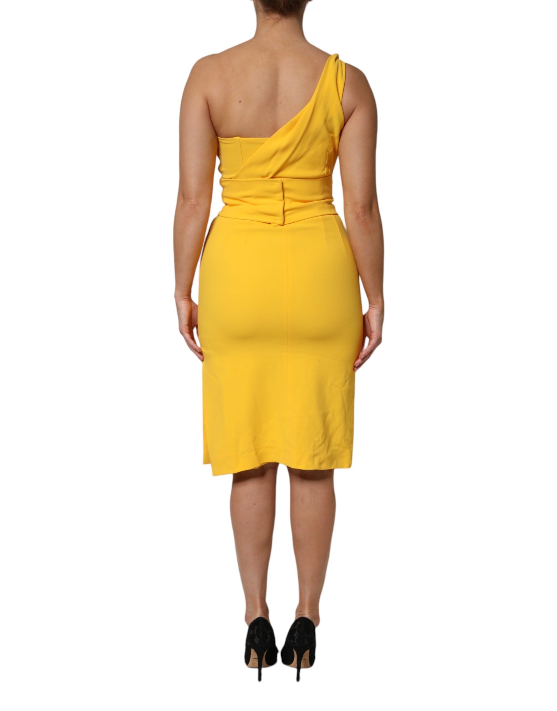 Dolce & Gabbana Yellow One Shoulder Side Slit Sheath Dress | Regal Royce