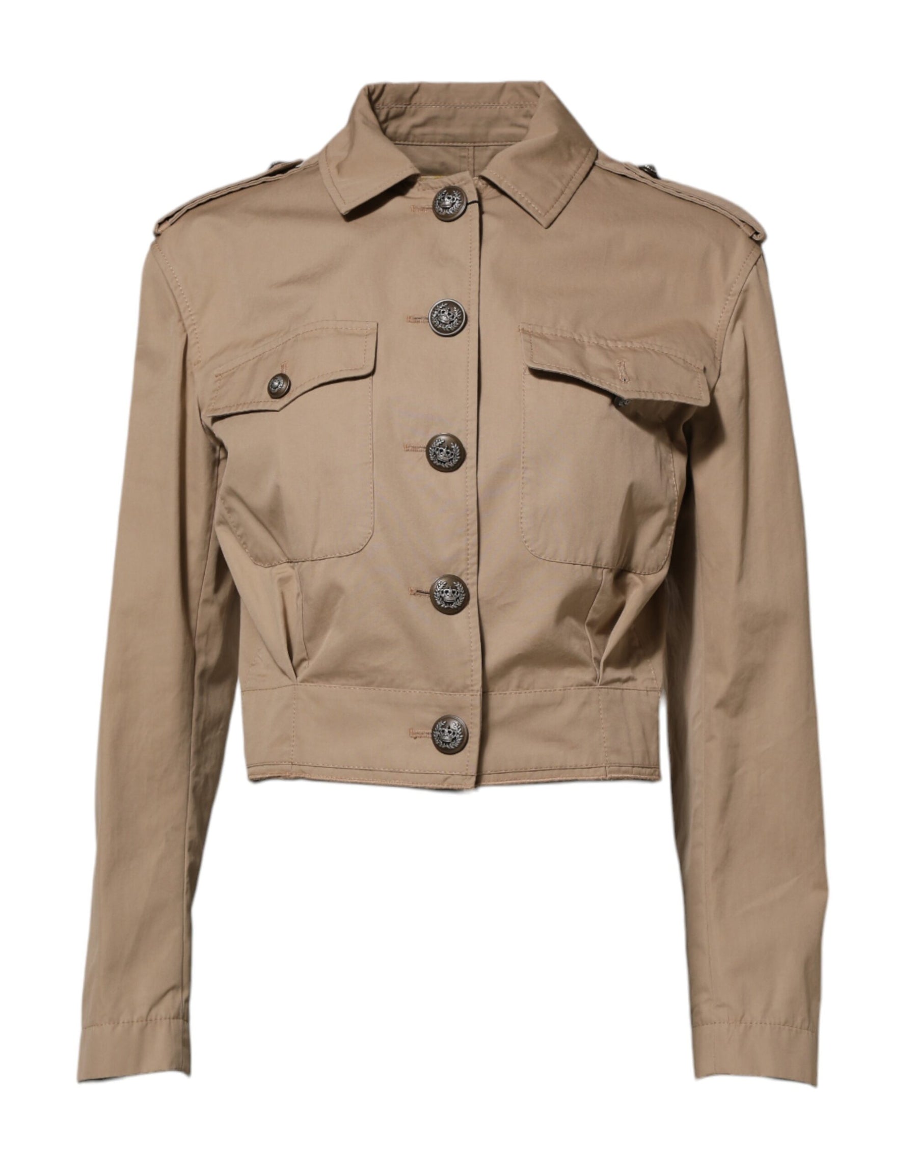 Dolce & Gabbana Beige Cotton Button Up Fitted Cropped Jacket | Regal Royce
