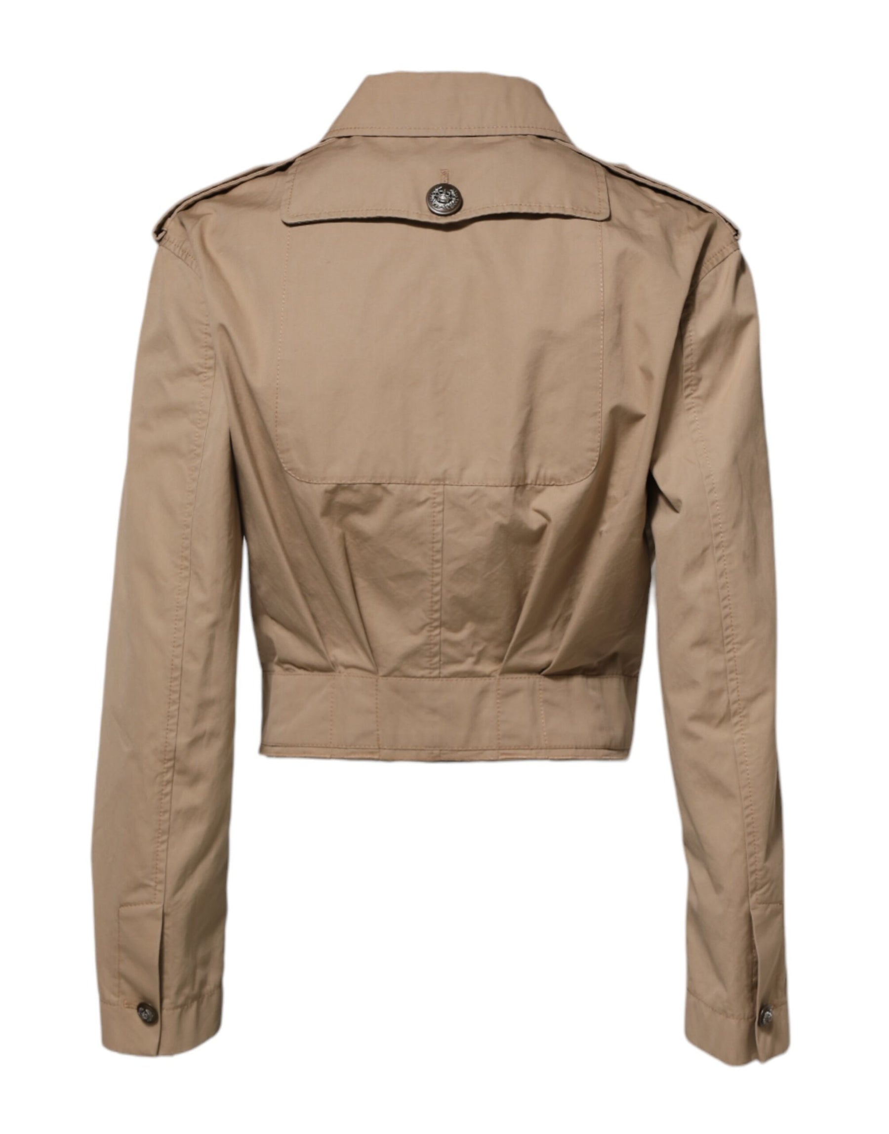 Dolce & Gabbana Beige Cotton Button Up Fitted Cropped Jacket | Regal Royce