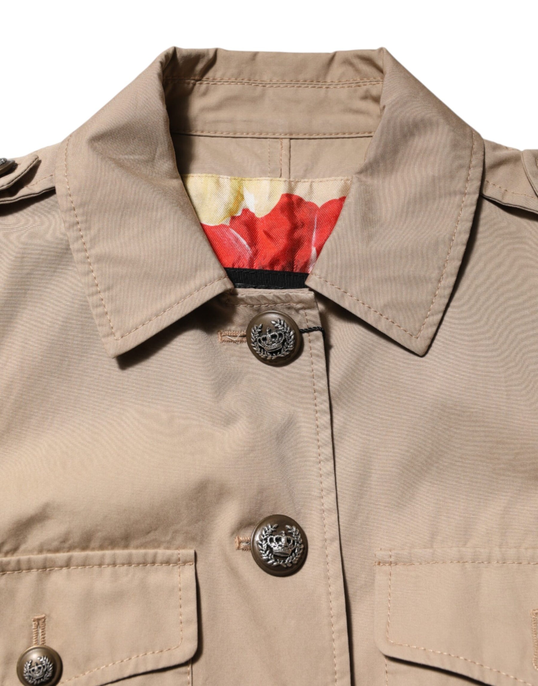 Dolce & Gabbana Beige Cotton Button Up Fitted Cropped Jacket | Regal Royce