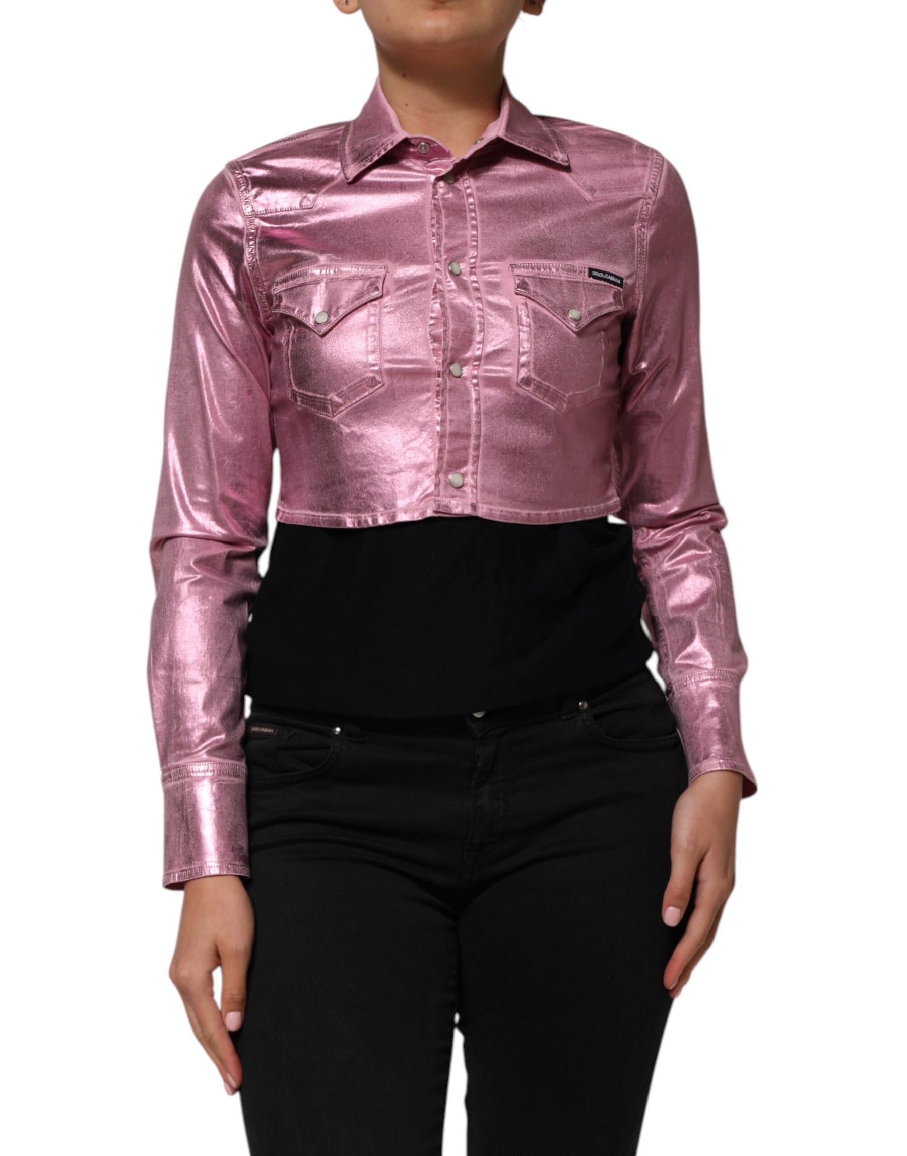 Dolce & Gabbana Pink Cotton Stretch Collared Cropped Jacket | Regal Royce