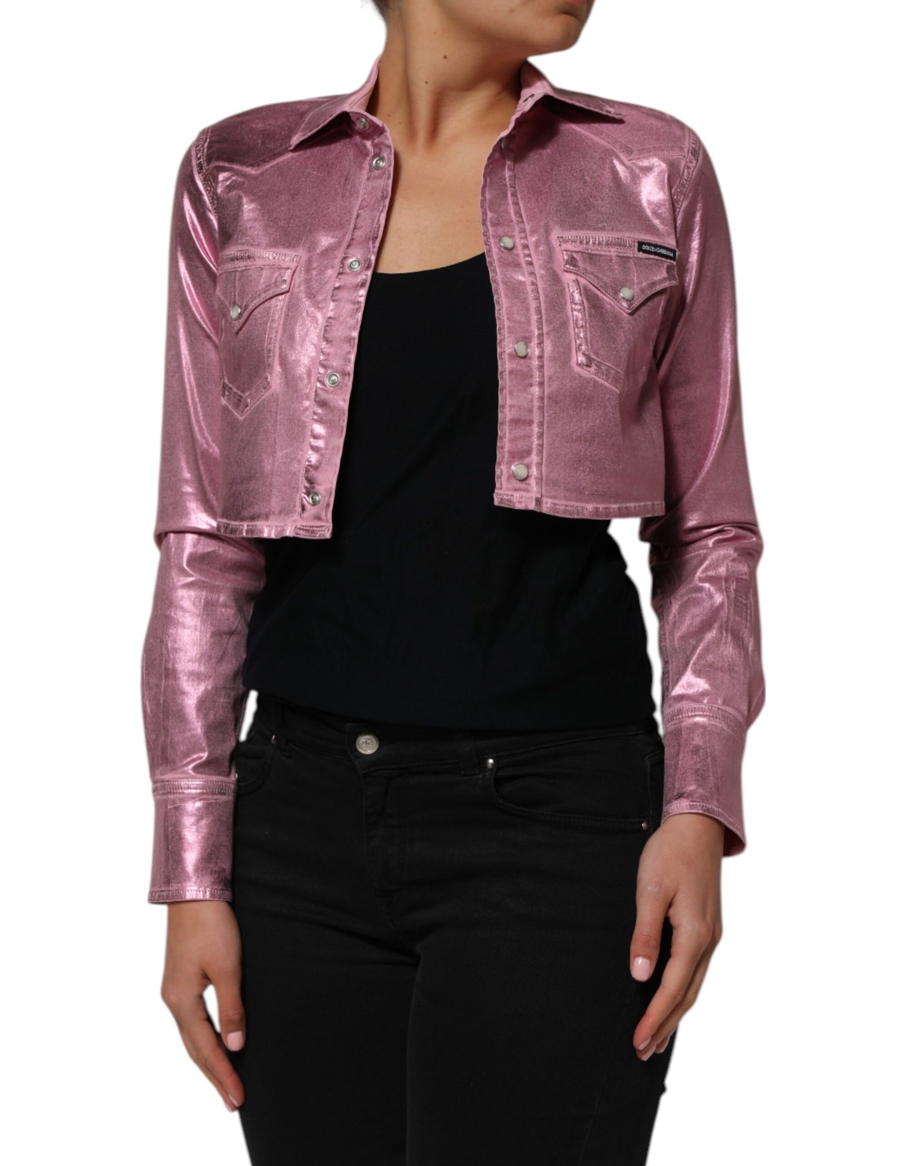 Dolce & Gabbana Pink Cotton Stretch Collared Cropped Jacket | Regal Royce