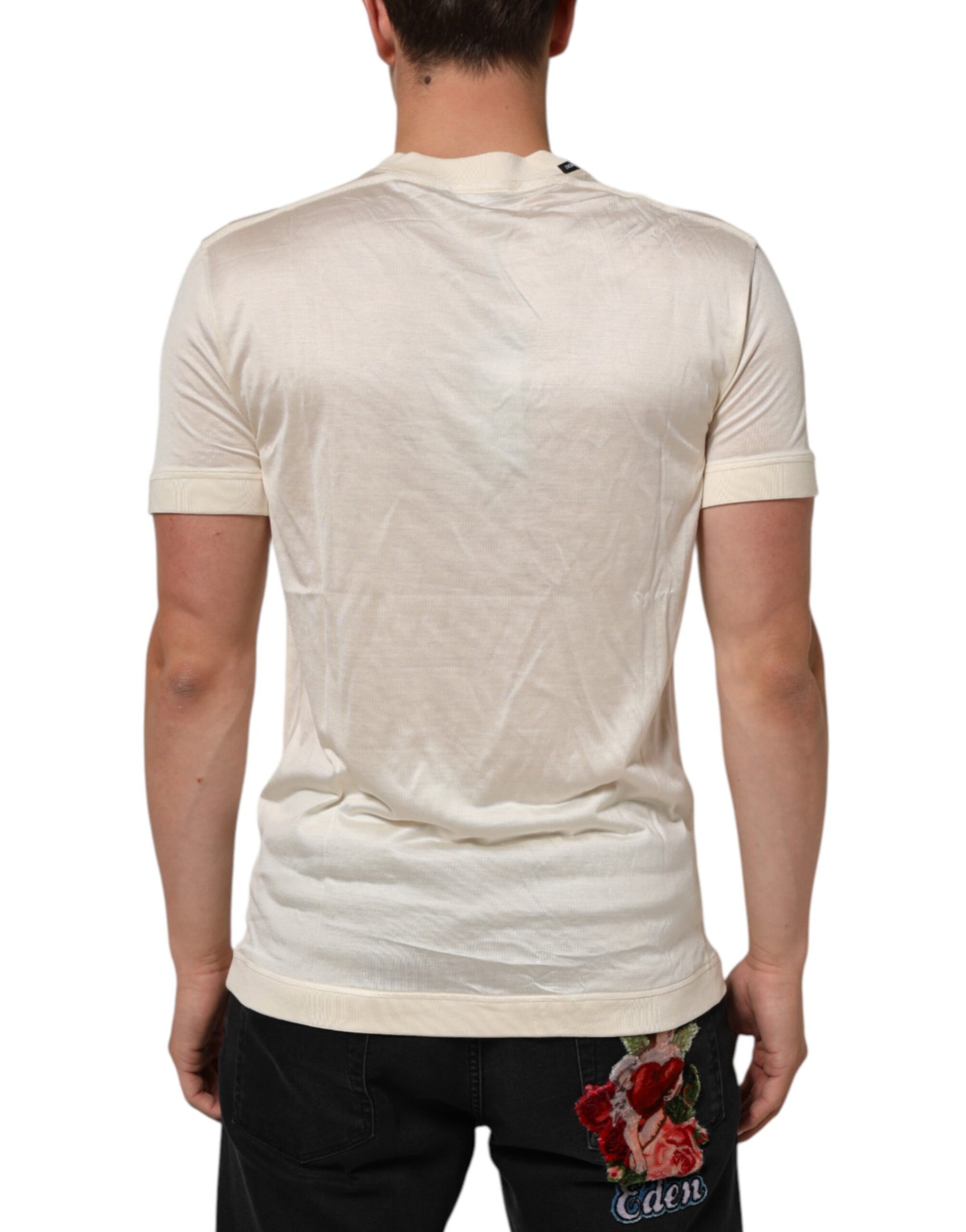 Dolce & Gabbana Off White Silk Crew Neck Short Sleeve T-shirt | Regal Royce