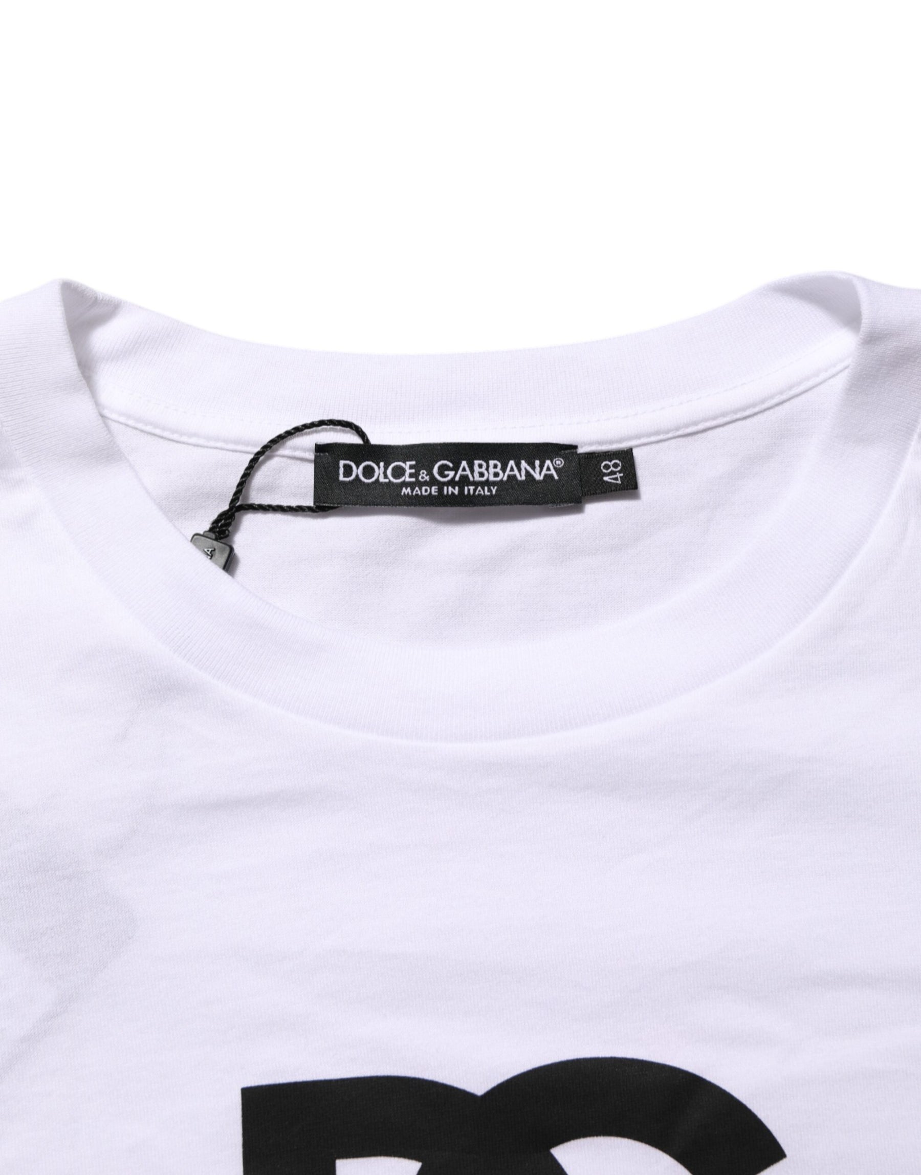 Dolce & Gabbana White Logo Print Cotton Crew Neck Men T-shirt | Regal Royce
