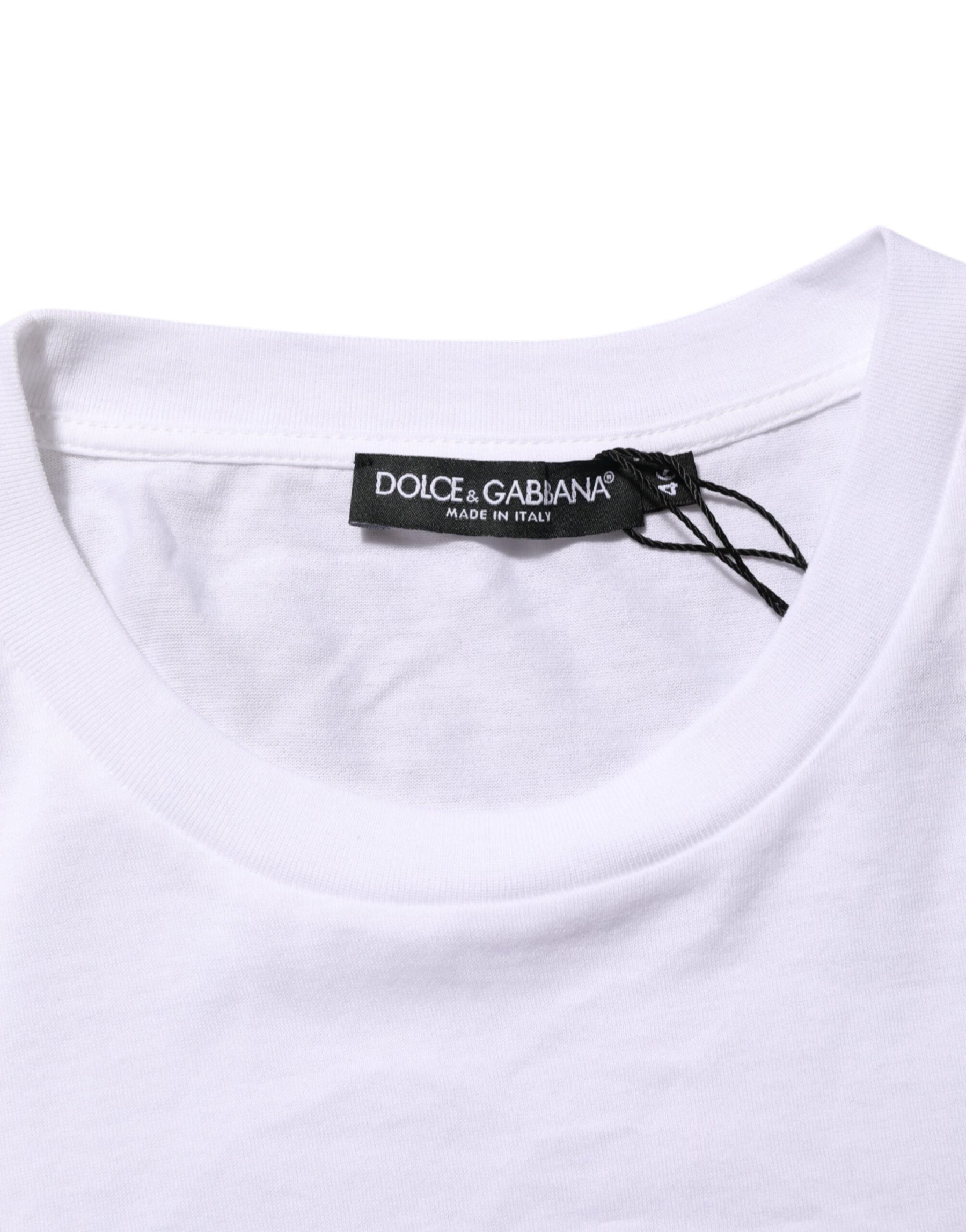 Dolce & Gabbana White Logo Print Cotton Men Crew Neck T-shirt | Regal Royce