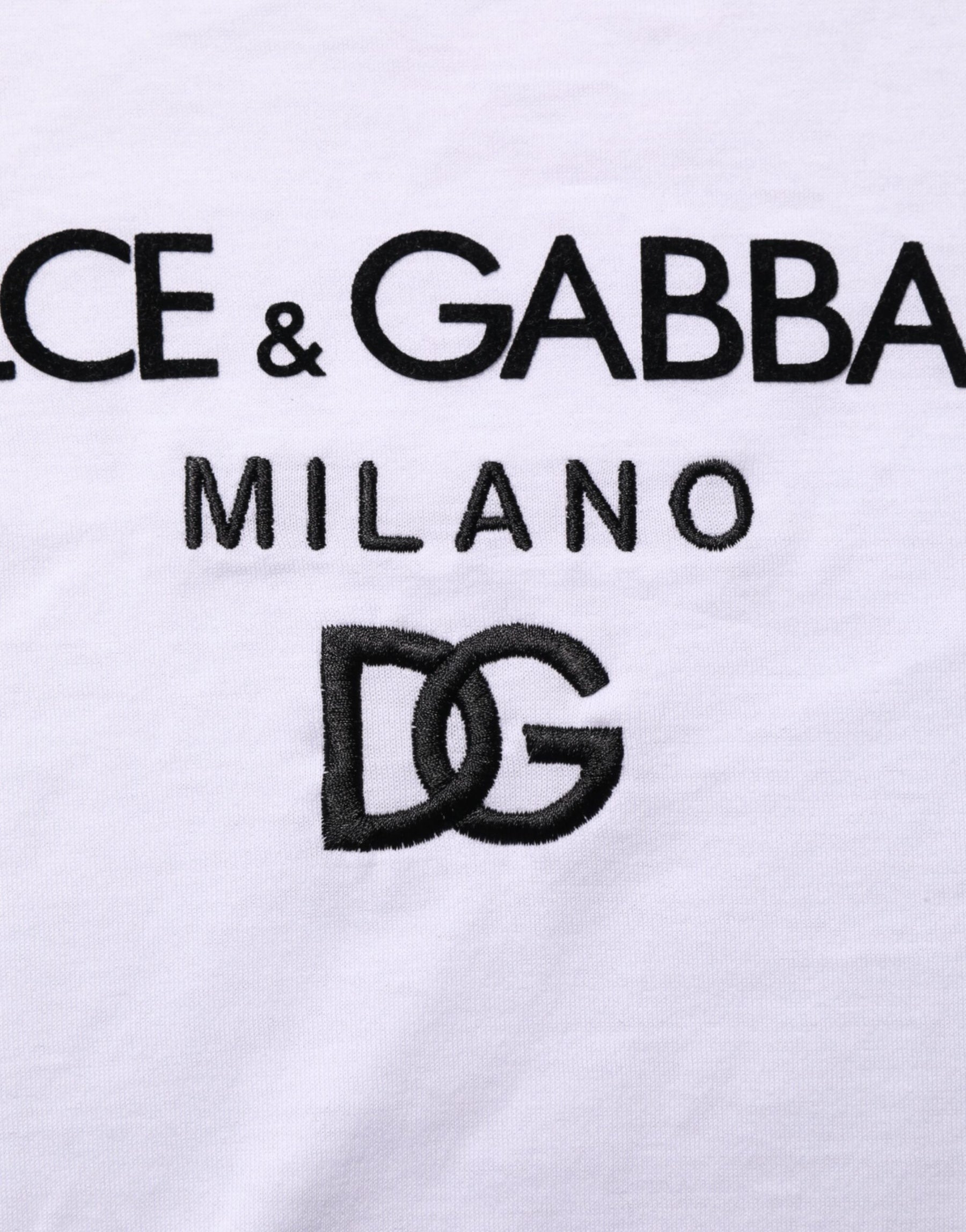 Dolce & Gabbana White Logo Print Cotton Men Crew Neck T-shirt | Regal Royce