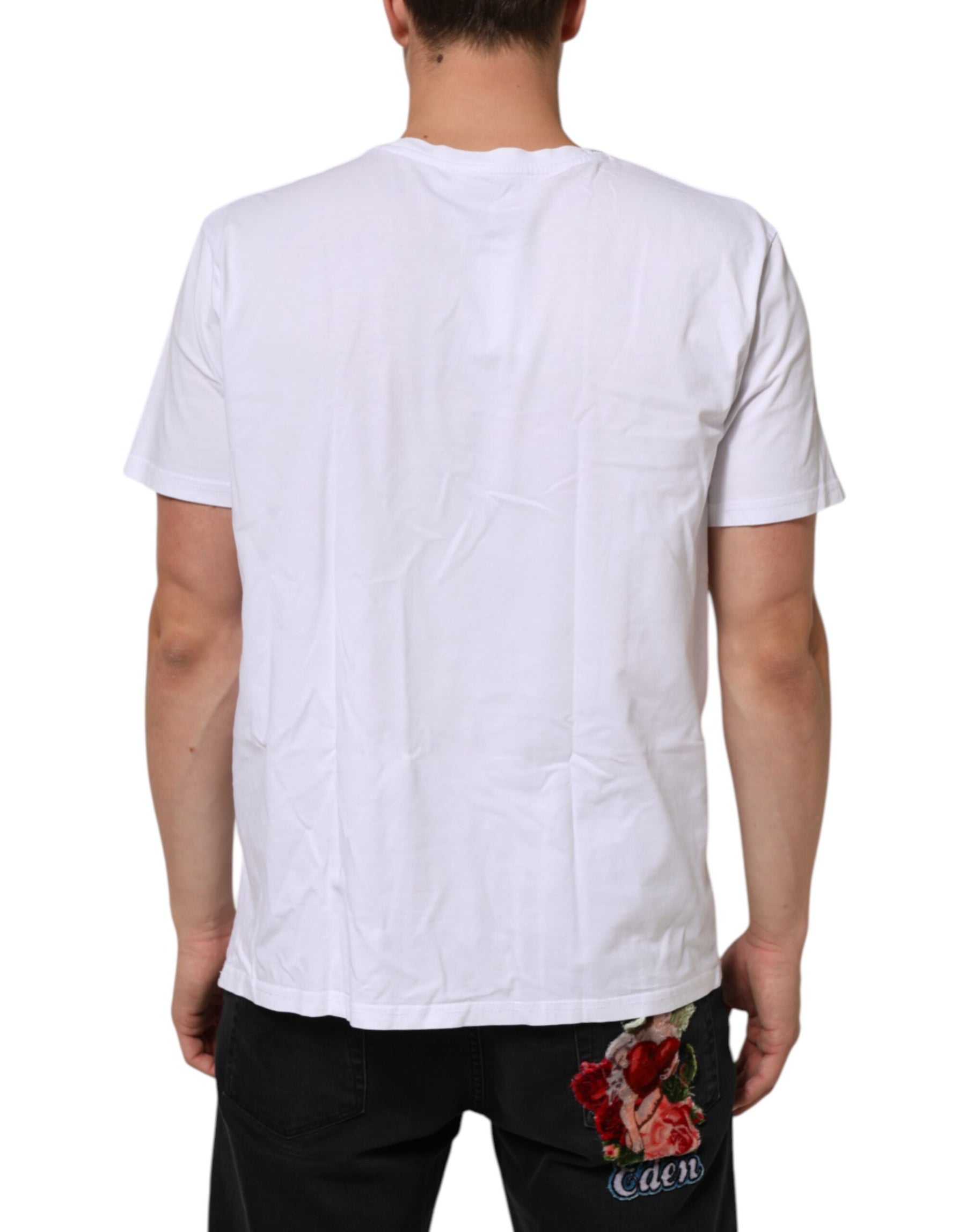 Dolce & Gabbana White Logo Print Cotton Crew Neck T-shirt | Regal Royce