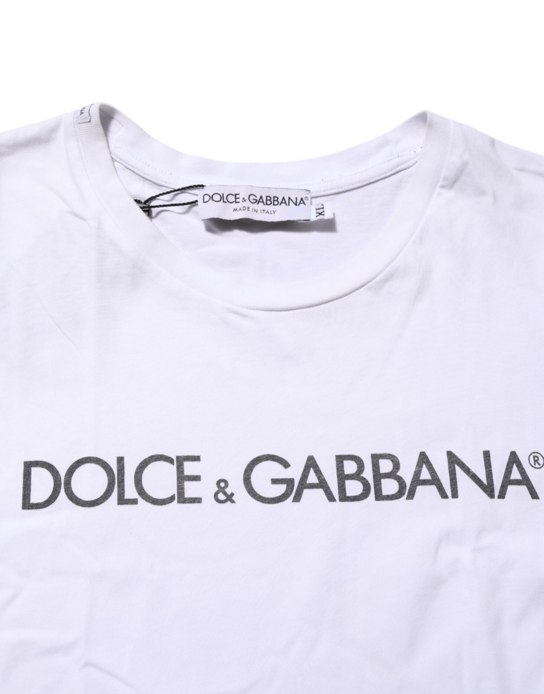 Dolce & Gabbana White Logo Print Cotton Crew Neck T-shirt | Regal Royce