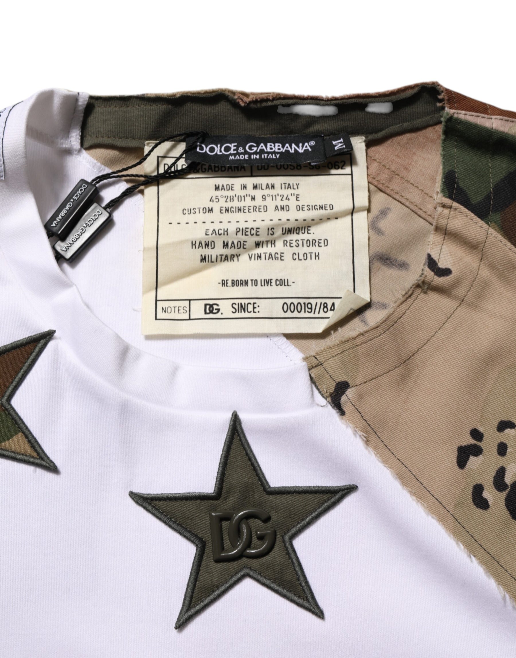 Dolce & Gabbana White Camouflage Patckwork Men Cotton T-shirt | Regal Royce