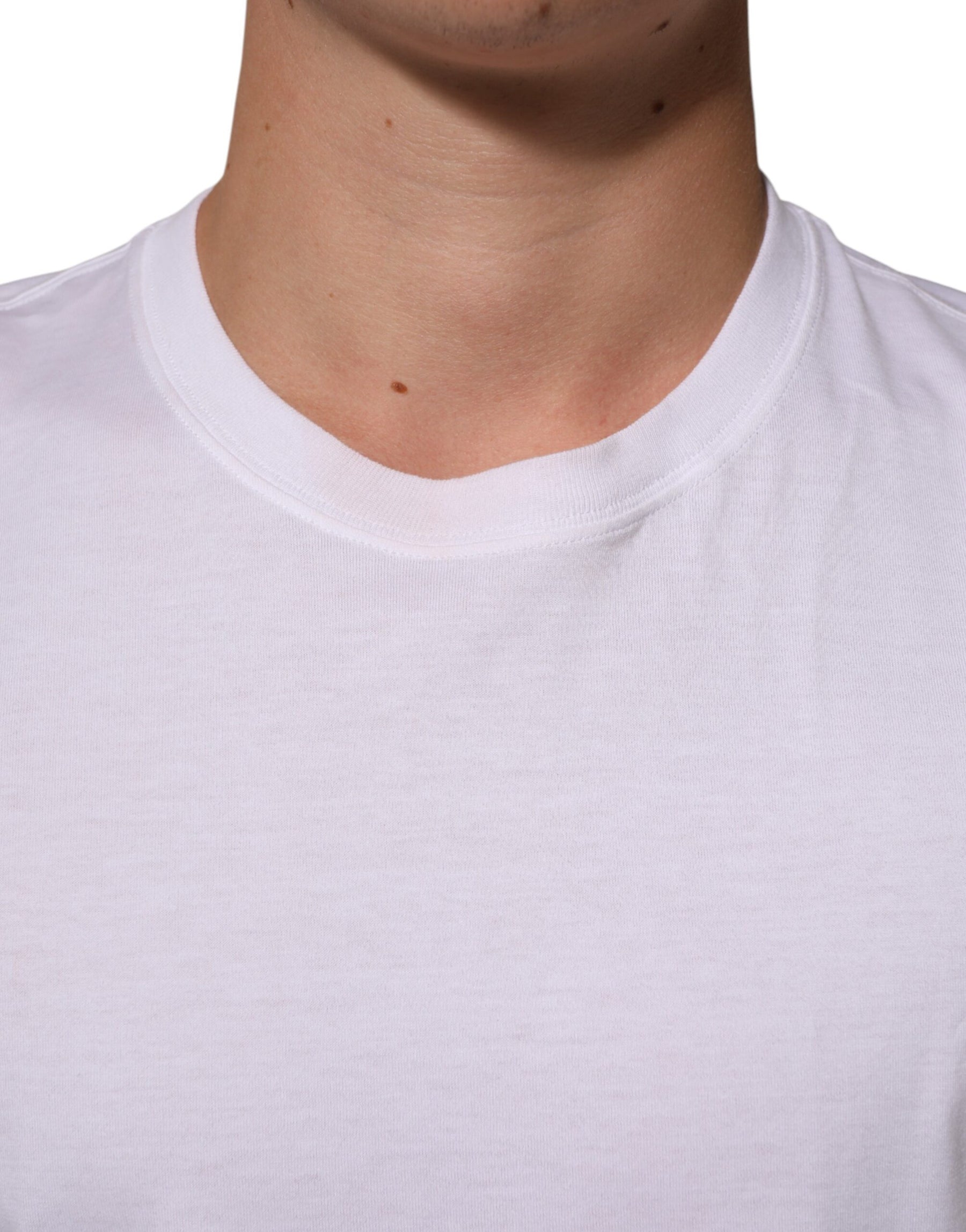 Dolce & Gabbana White Angel Print Cotton Men Crew Neck T-shirt | Regal Royce