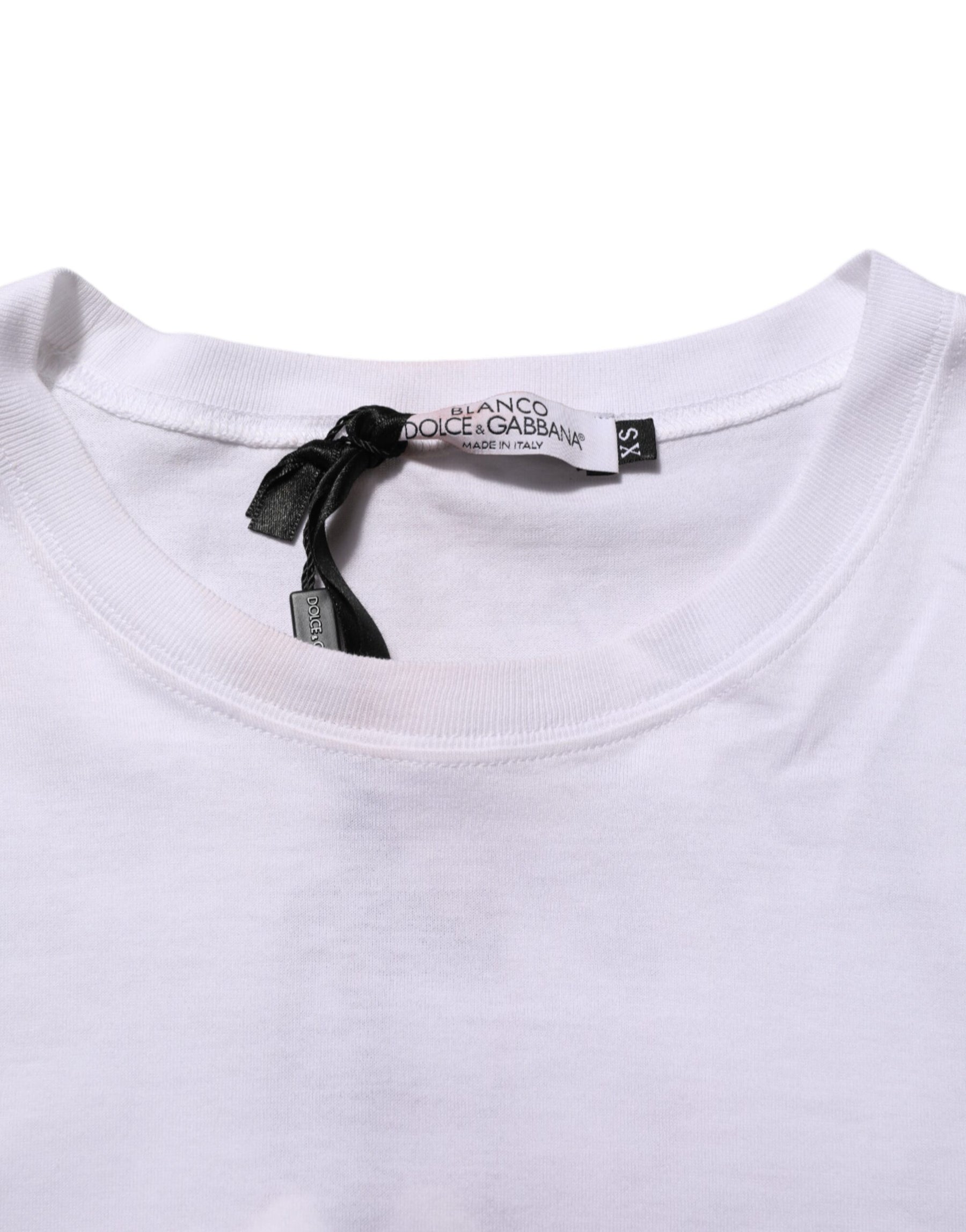 Dolce & Gabbana White Angel Print Cotton Men Crew Neck T-shirt | Regal Royce