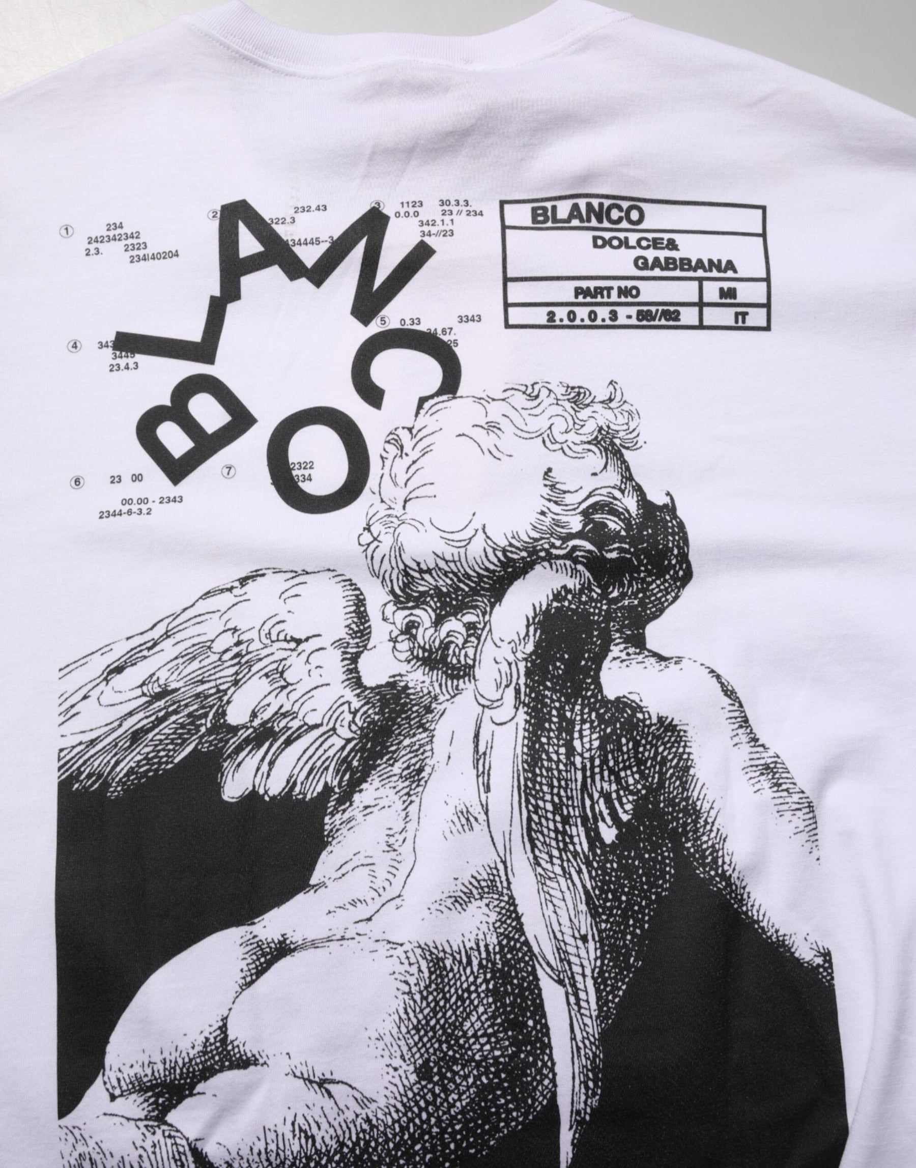 Dolce & Gabbana White Angel Print Cotton Men Crew Neck T-shirt | Regal Royce