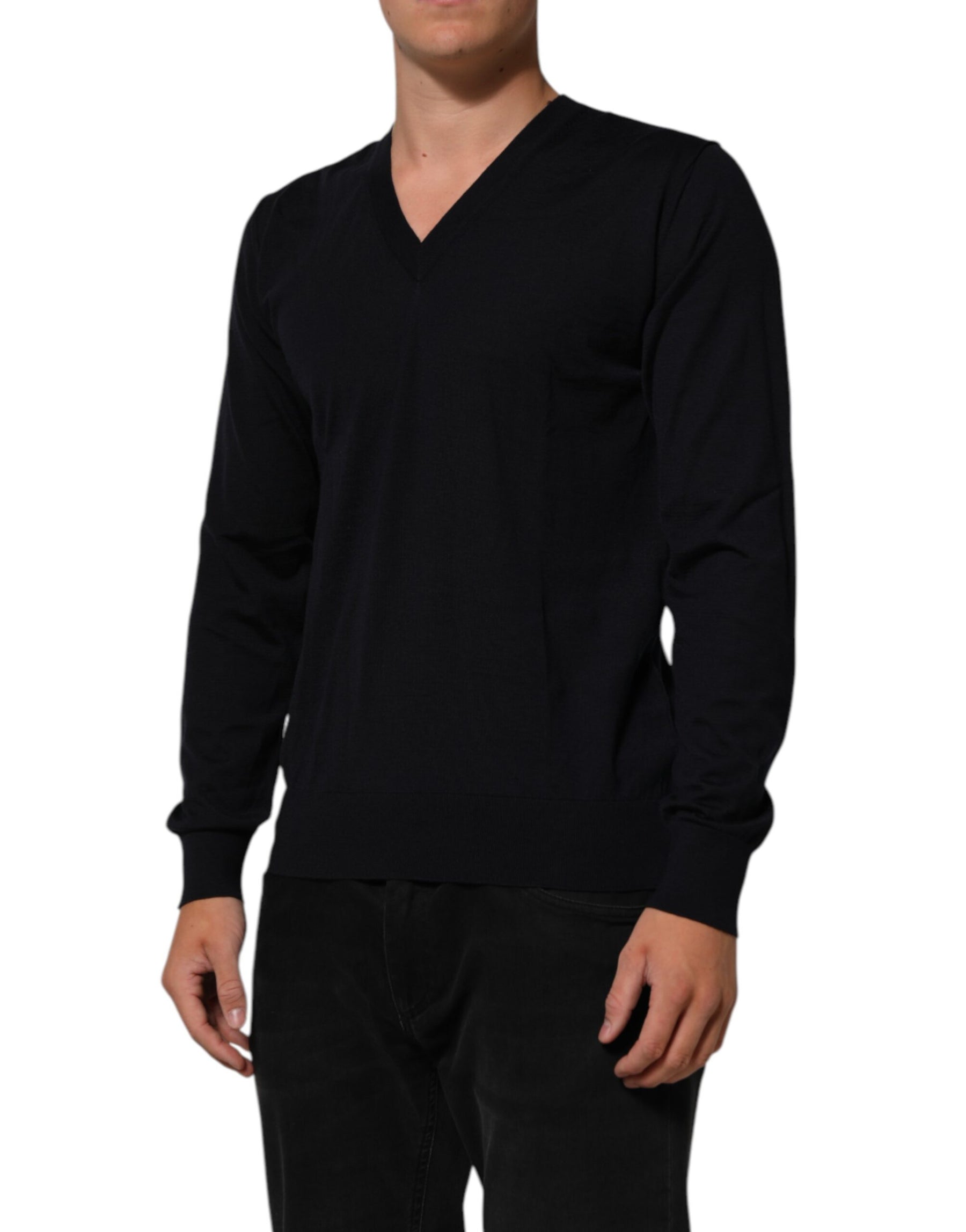 Dolce & Gabbana Black Cashmere Knit V-Neck Pullover Sweater | Regal Royce