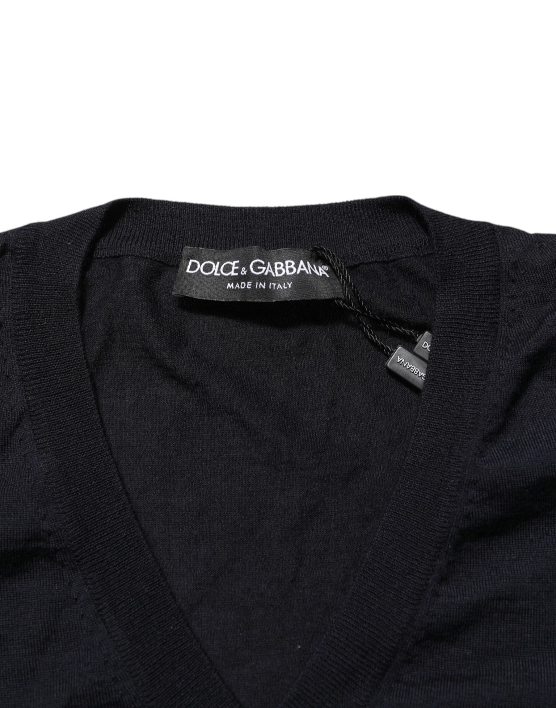 Dolce & Gabbana Black Cashmere Knit V-Neck Pullover Sweater | Regal Royce