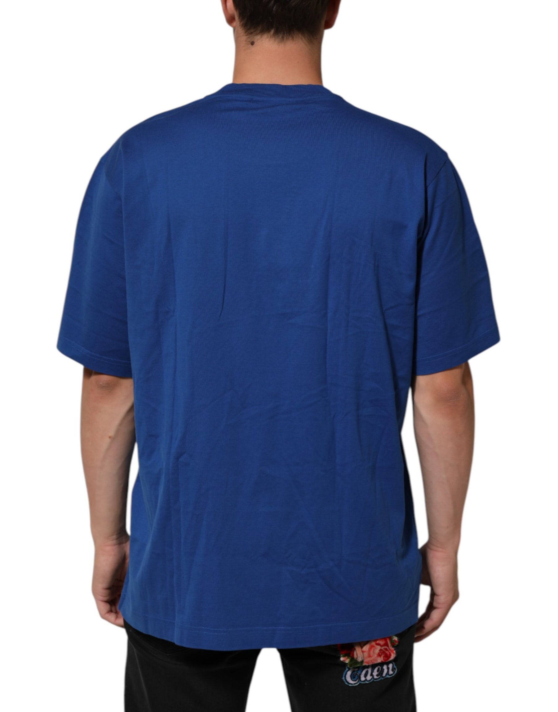Dolce & Gabbana Blue Logo Print Cotton Crew Neck Men T-shirt | Regal Royce