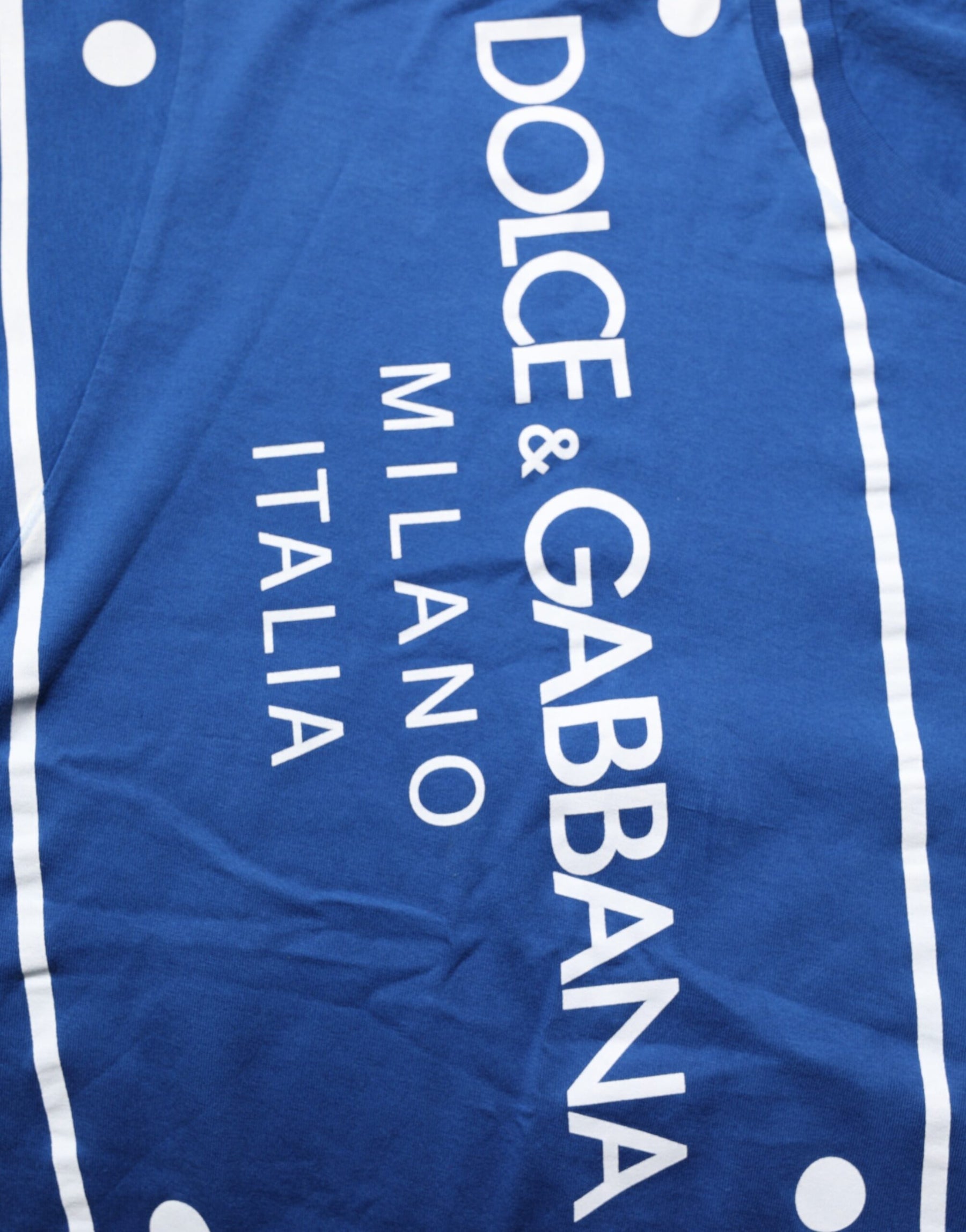 Dolce & Gabbana Blue Logo Print Cotton Crew Neck Men T-shirt | Regal Royce