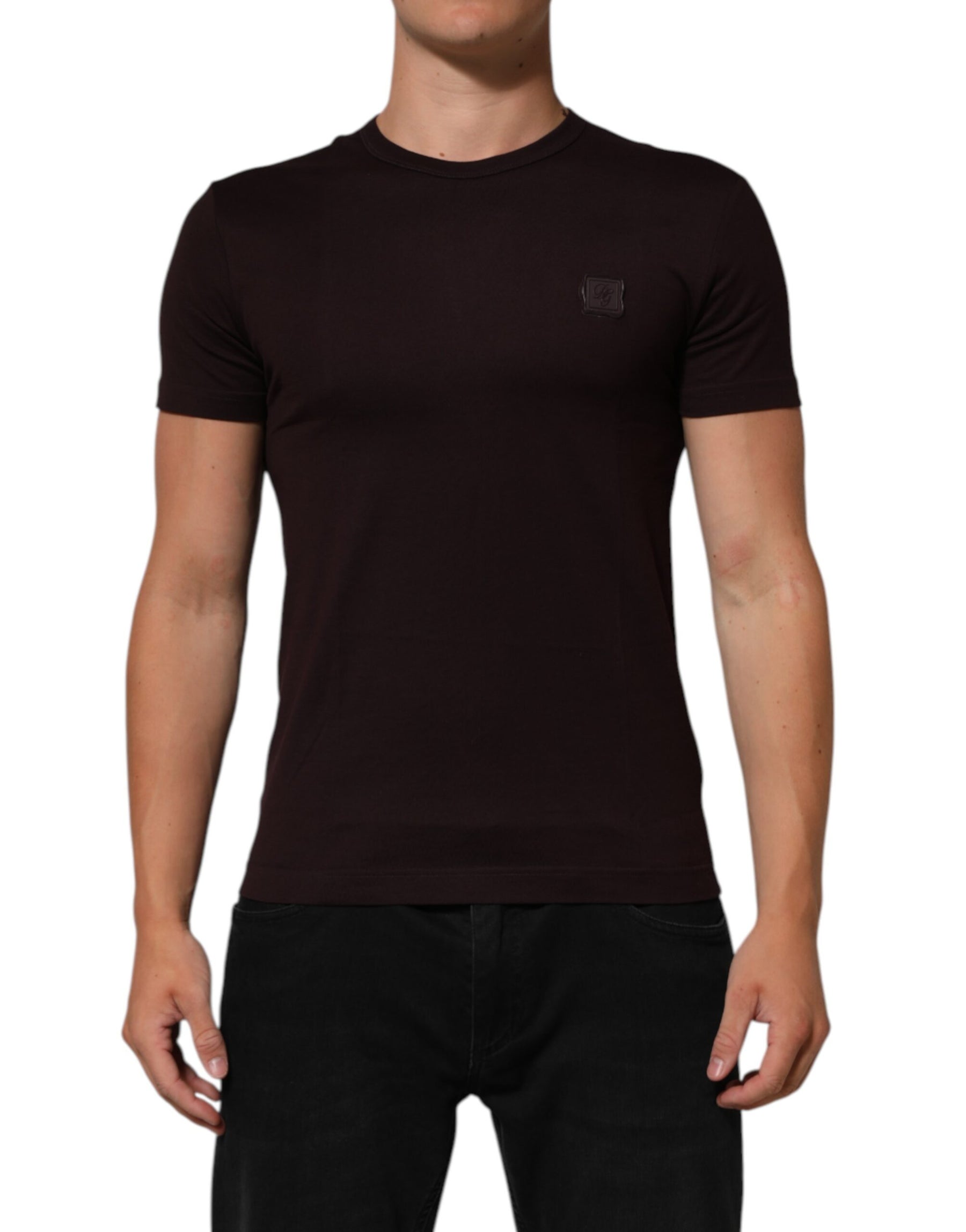 Dolce & Gabbana Brown Logo Plaque Cotton Crew Neck T-shirt | Regal Royce