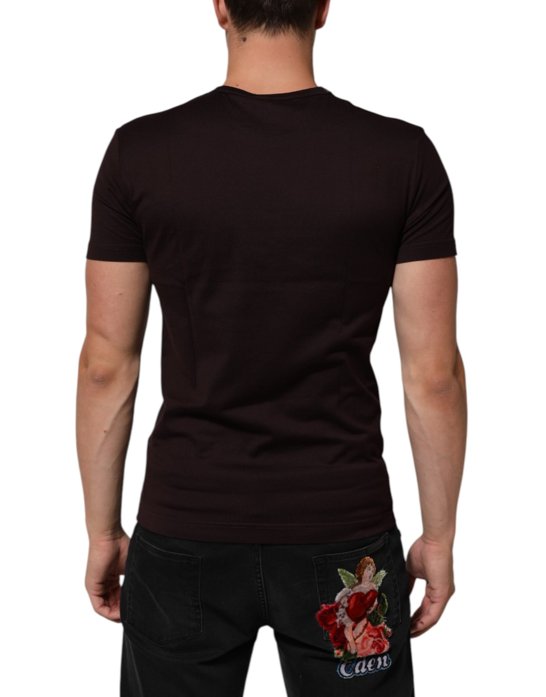 Dolce & Gabbana Brown Logo Plaque Cotton Crew Neck T-shirt | Regal Royce