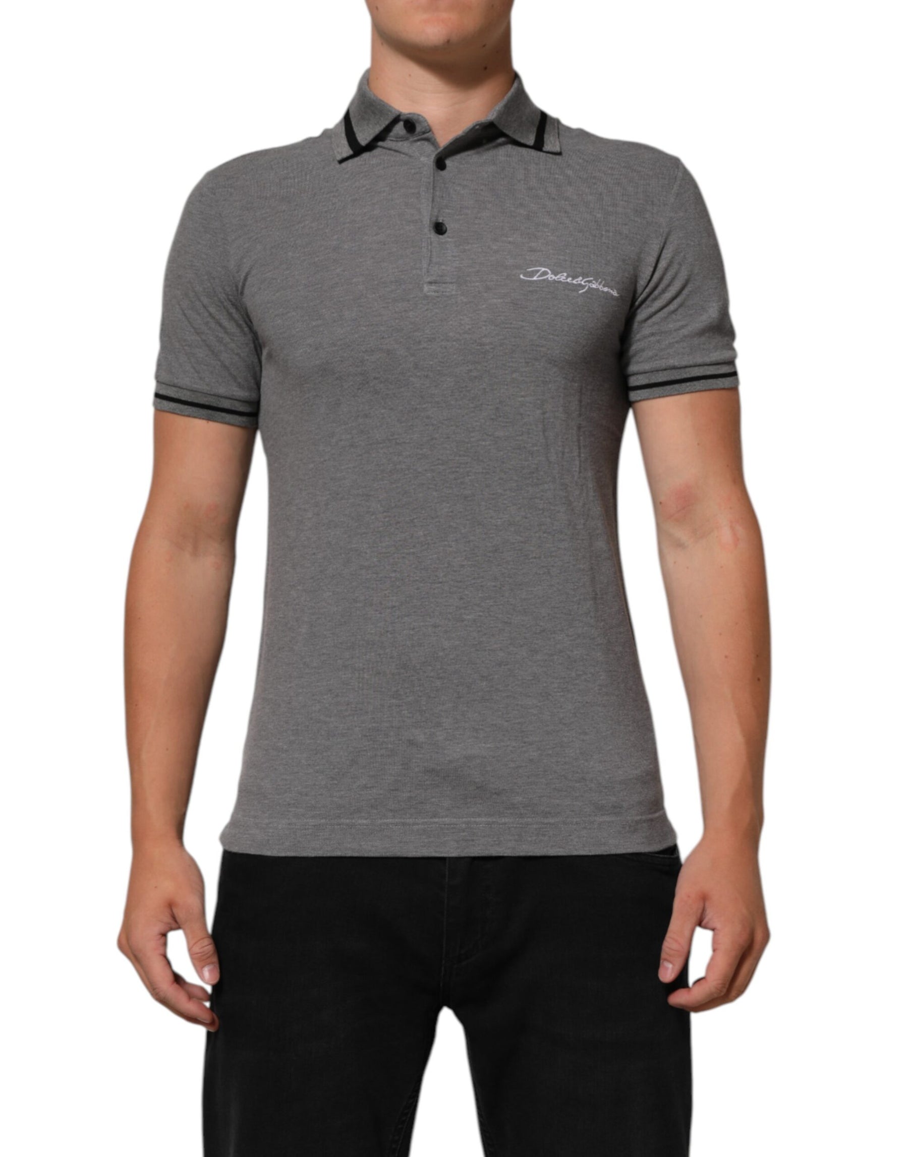 Dolce & Gabbana Gray Logo Embroidery Collared Polo T-shirt | Regal Royce