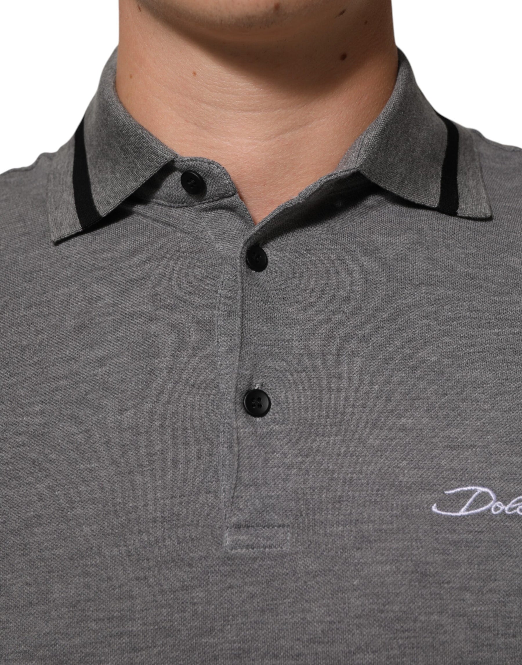 Dolce & Gabbana Gray Logo Embroidery Collared Polo T-shirt | Regal Royce