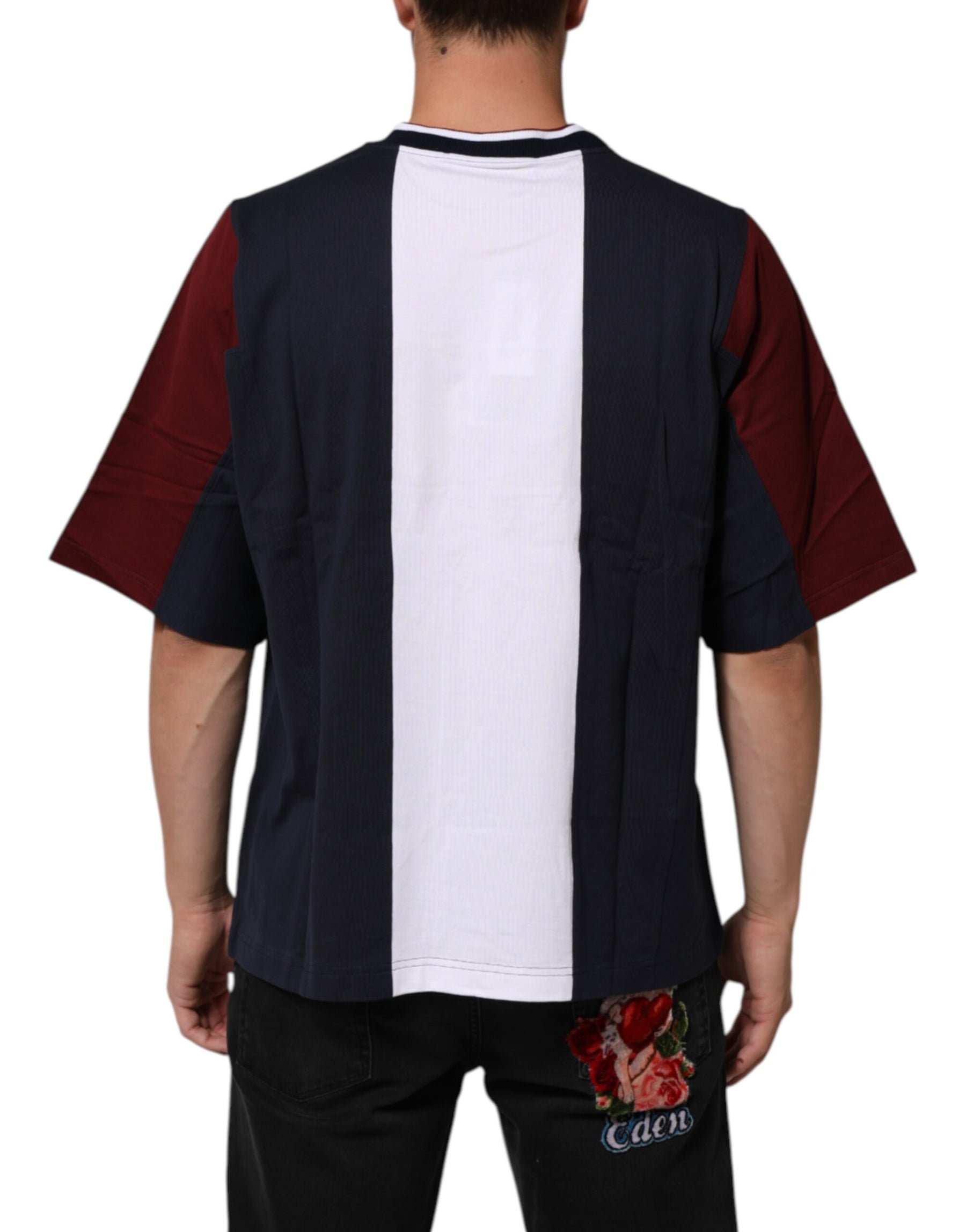 Dolce & Gabbana Multicolor Striped Cotton Men Crew Neck T-shirt | Regal Royce