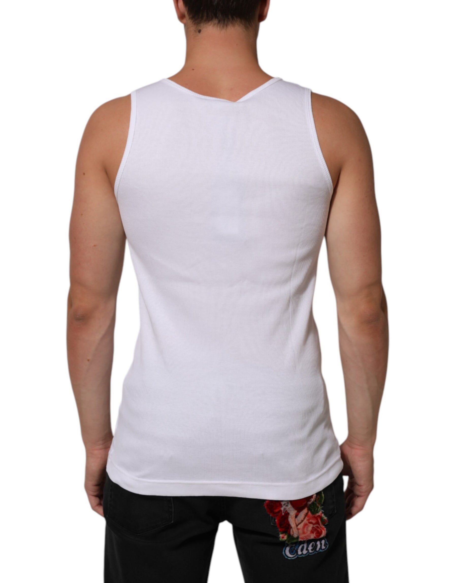 Dolce & Gabbana White Cotton Chain Necklace Tank Top T-shirt | Regal Royce