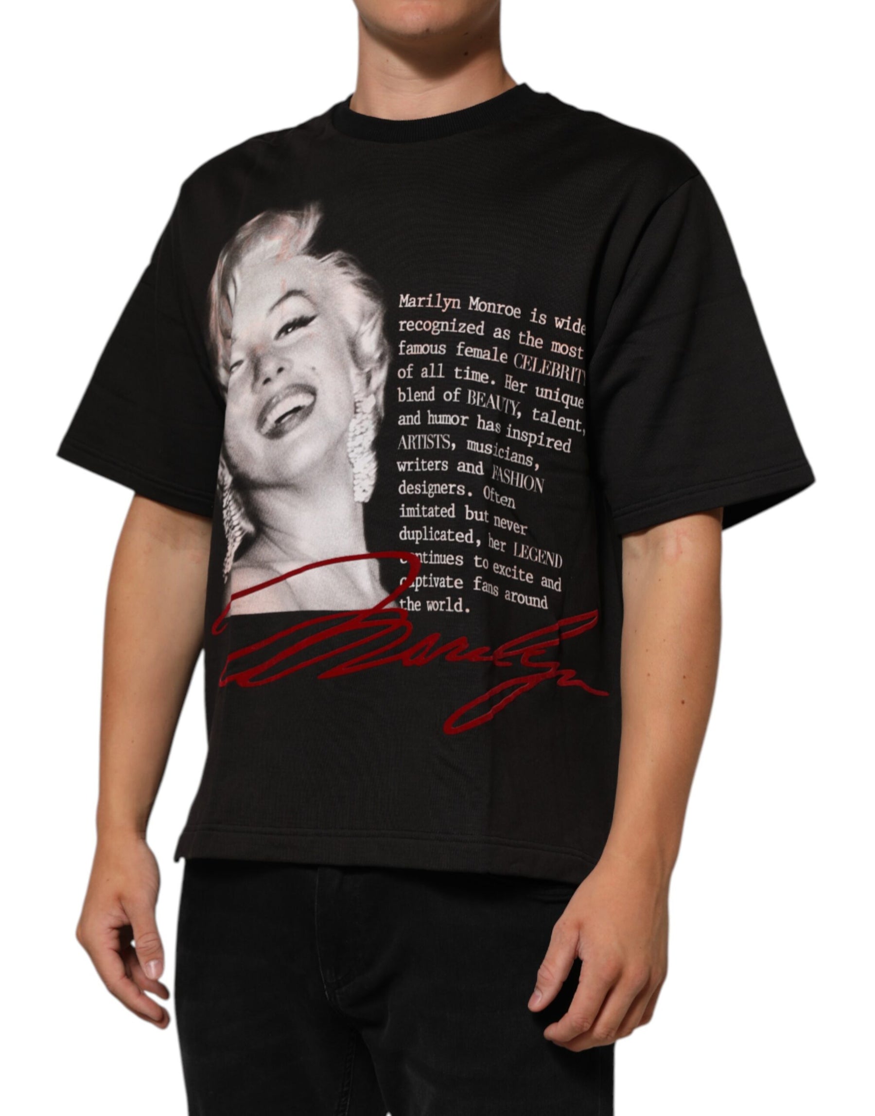 Dolce & Gabbana Black Marilyn Monroe Cotton Crew Neck T-shirt | Regal Royce