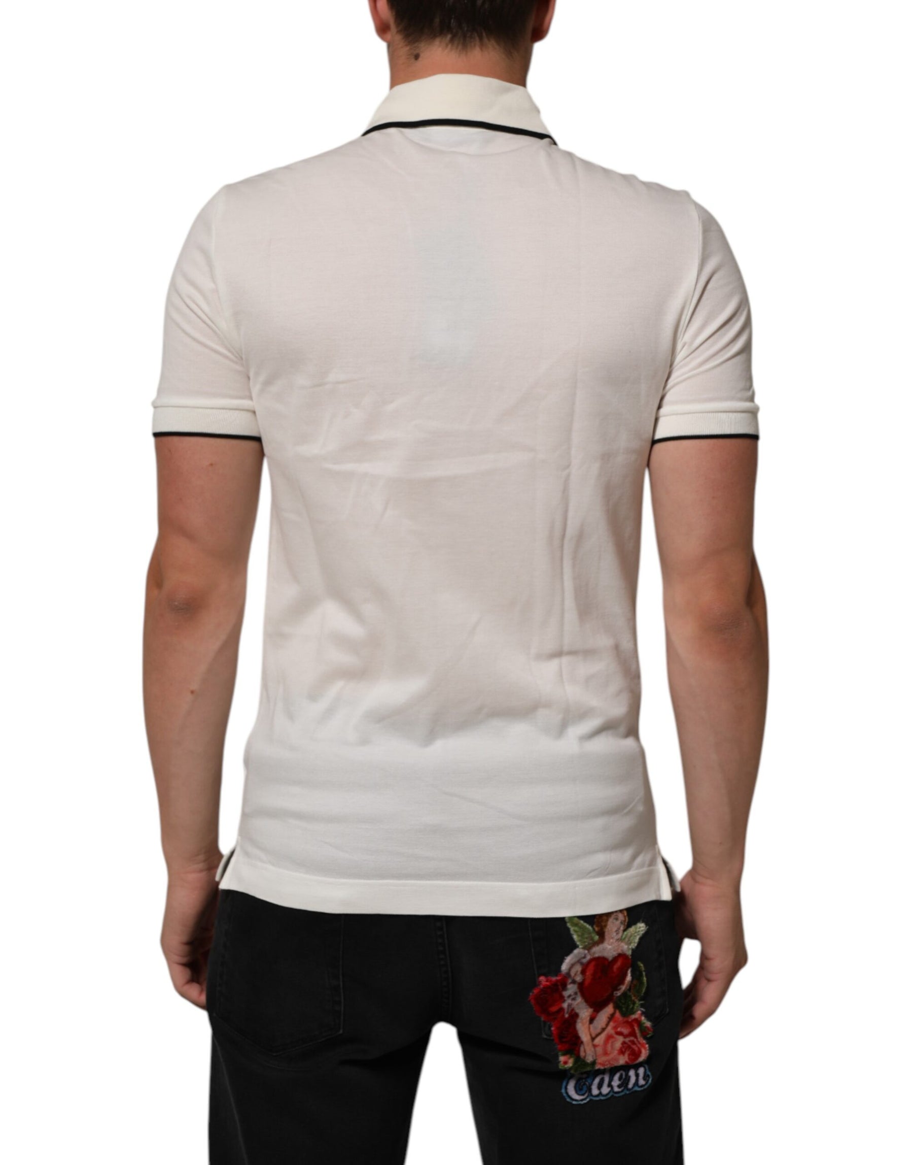 Dolce & Gabbana White Logo Embroidery Cotton Polo T-shirt | Regal Royce