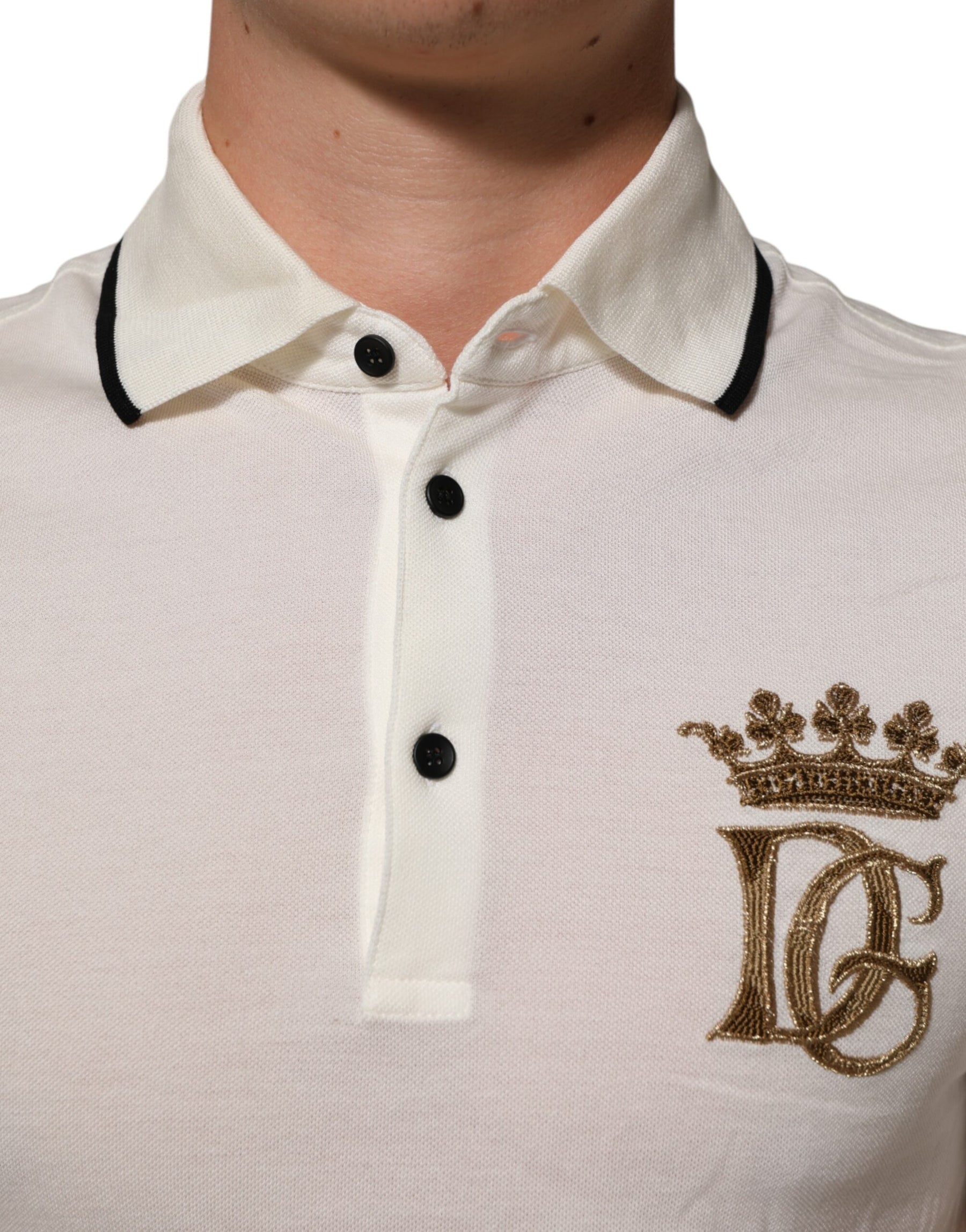 Dolce & Gabbana White Logo Embroidery Cotton Polo T-shirt | Regal Royce