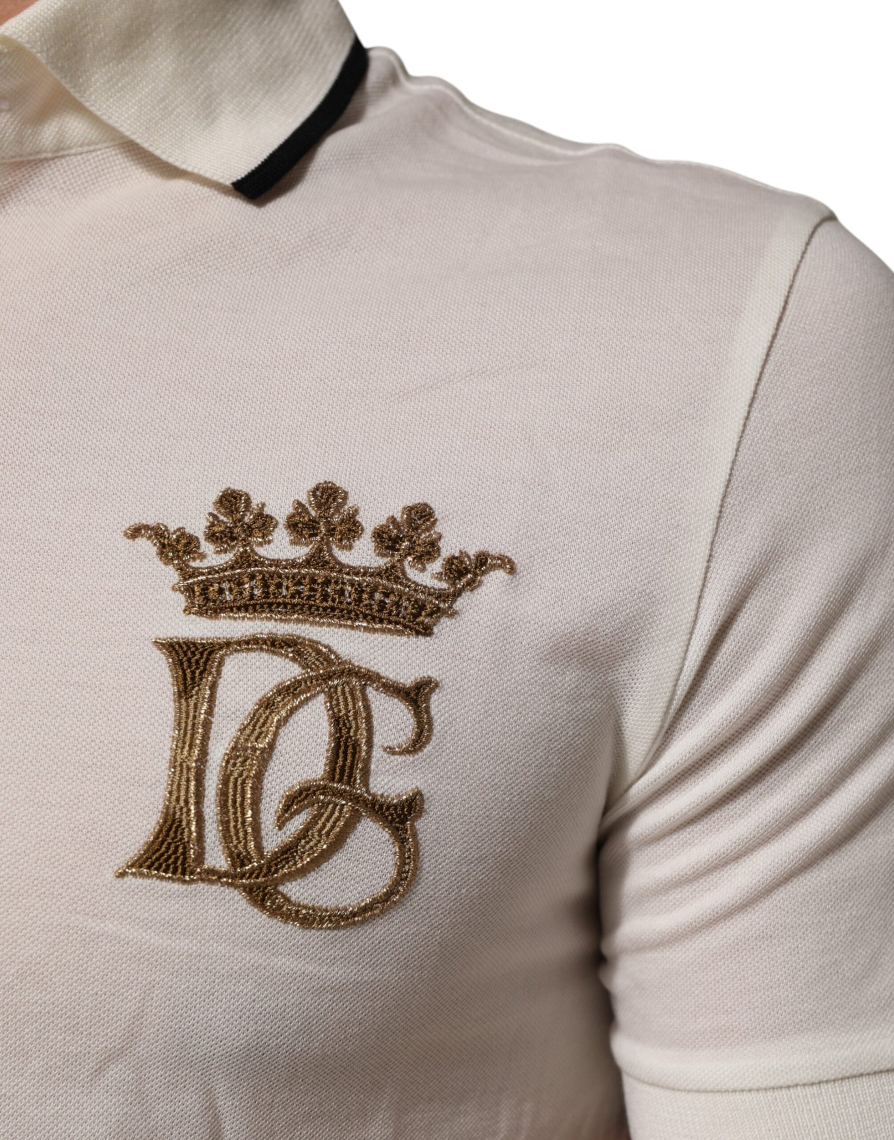 Dolce & Gabbana White Logo Embroidery Cotton Polo T-shirt | Regal Royce