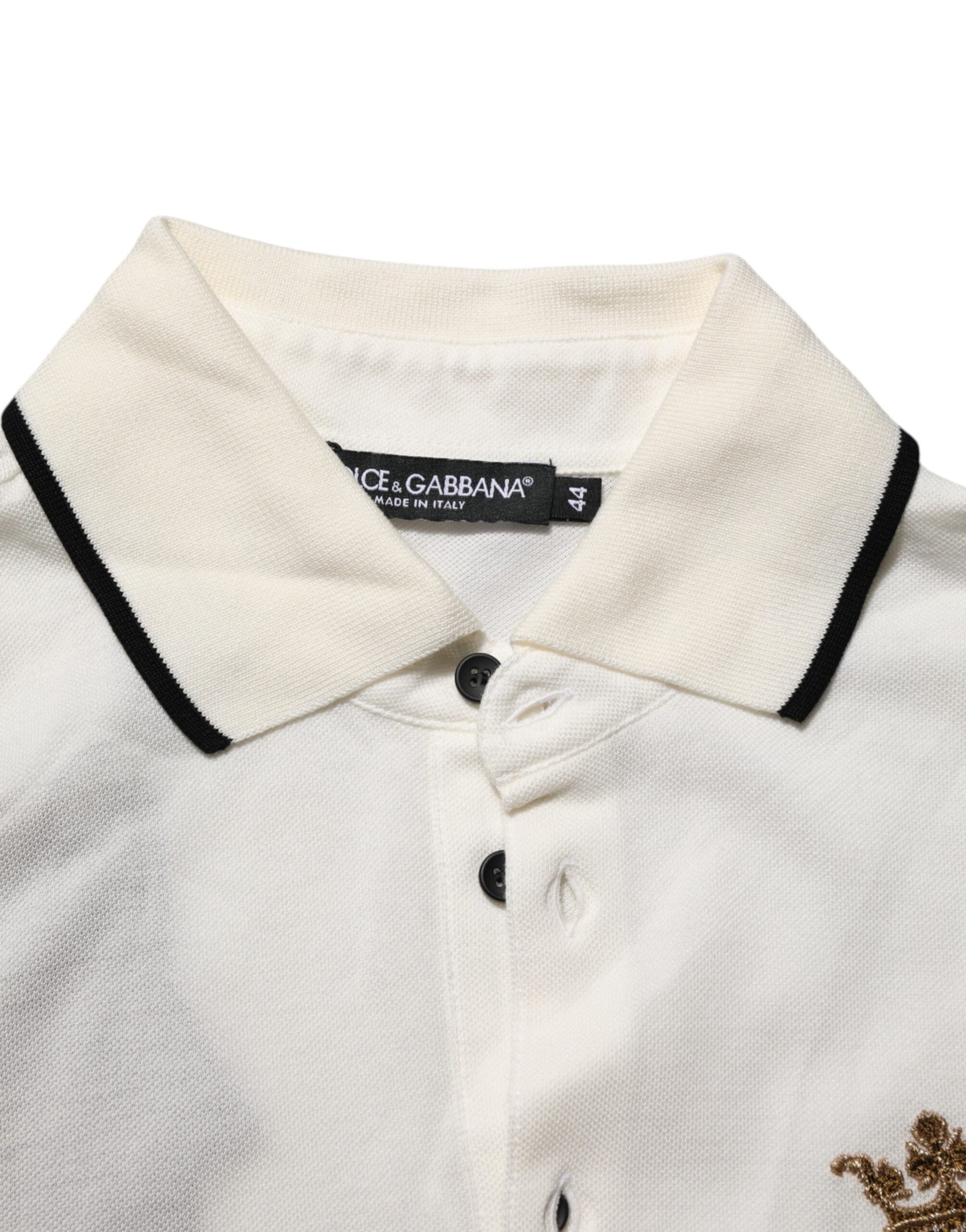 Dolce & Gabbana White Logo Embroidery Cotton Polo T-shirt | Regal Royce
