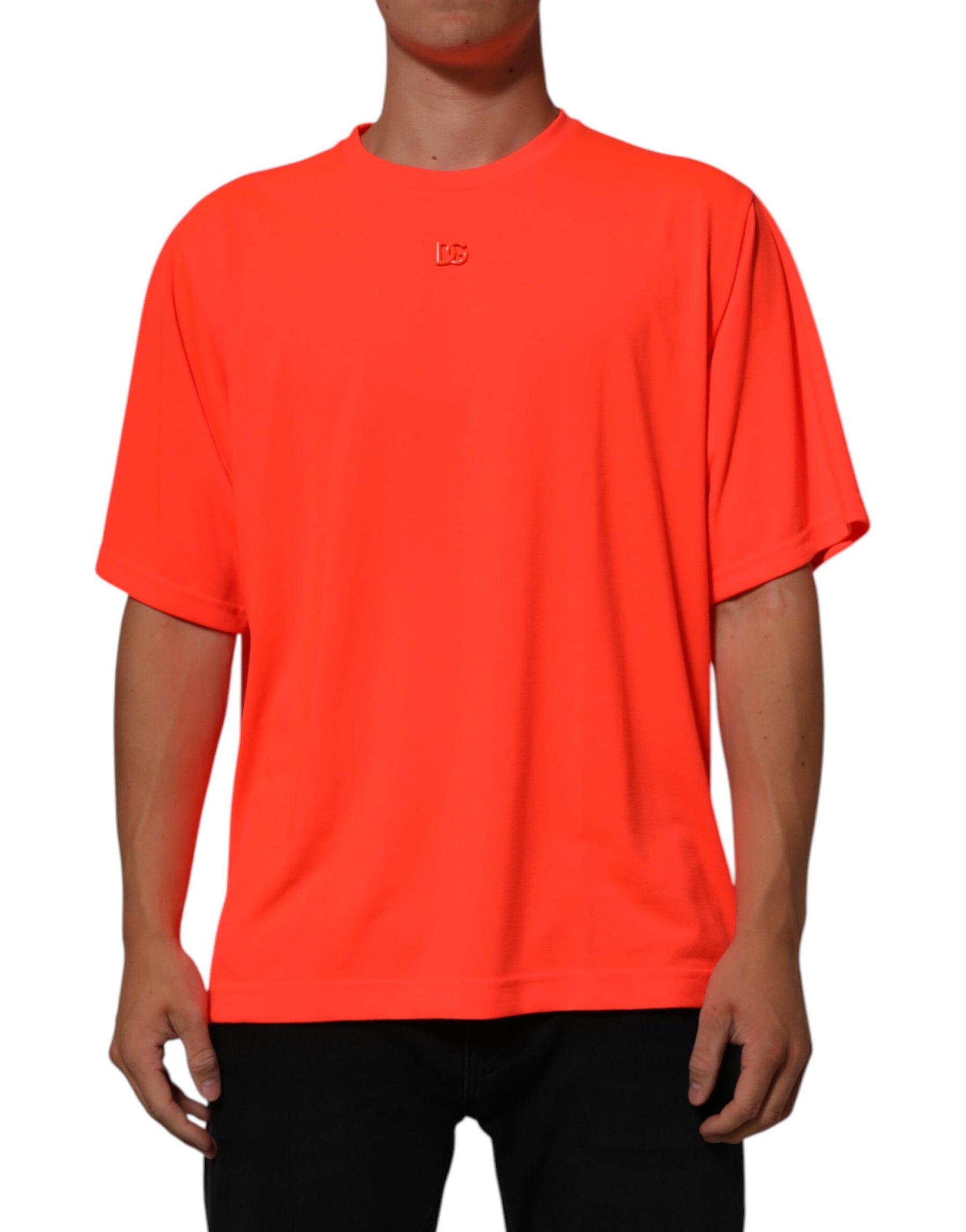 Dolce & Gabbana Neon Orange Polyester Men Crew Neck T-shirt | Regal Royce