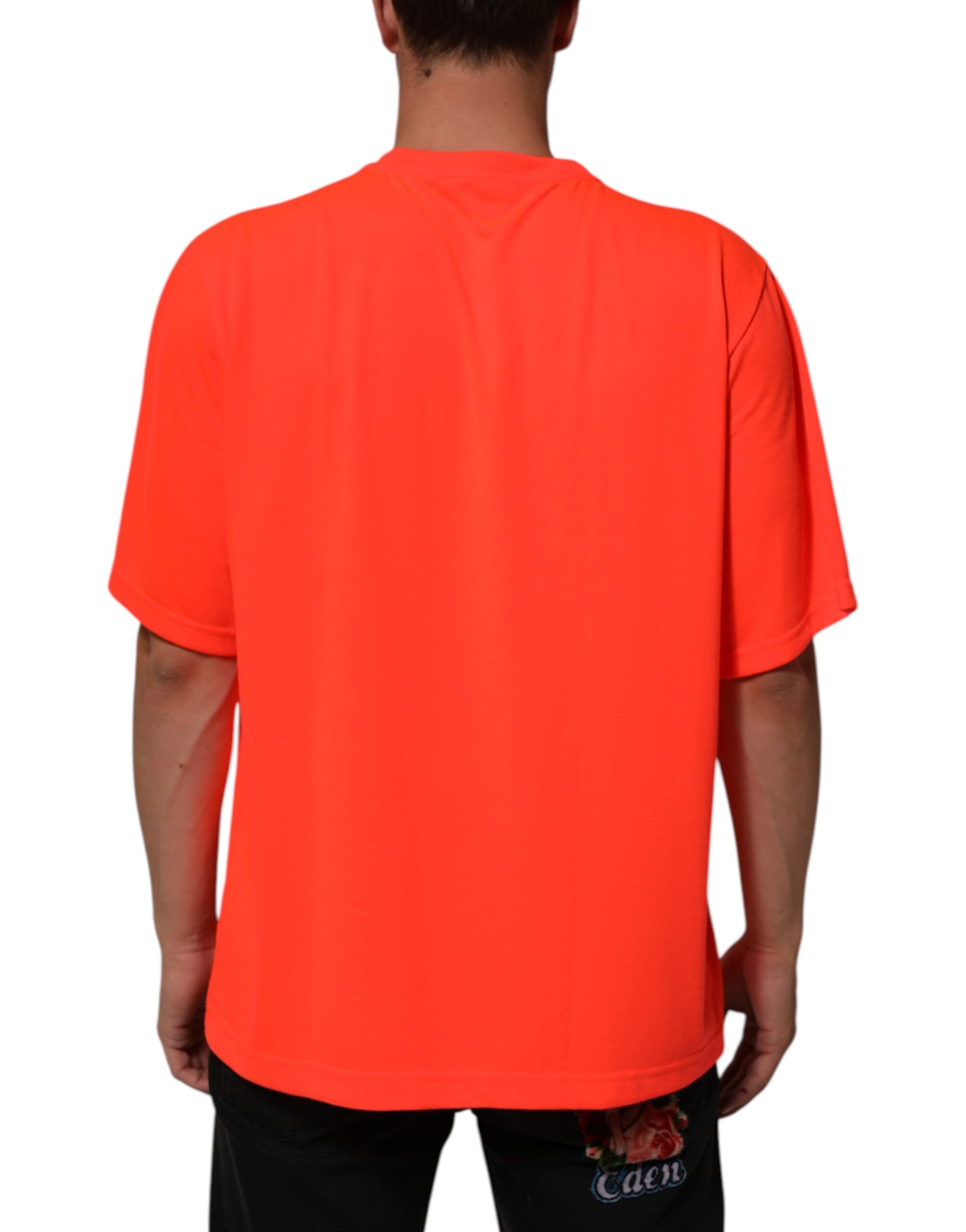 Dolce & Gabbana Neon Orange Polyester Men Crew Neck T-shirt | Regal Royce