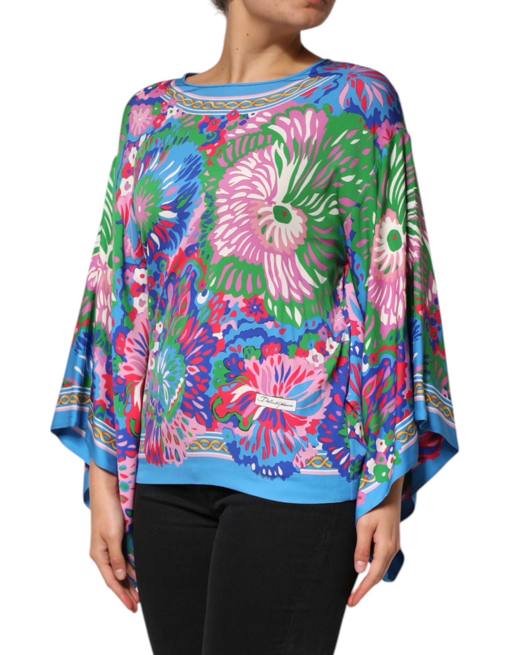 Dolce & Gabbana Multicolor Floral Print Silk Tunic Blouse Top | Regal Royce