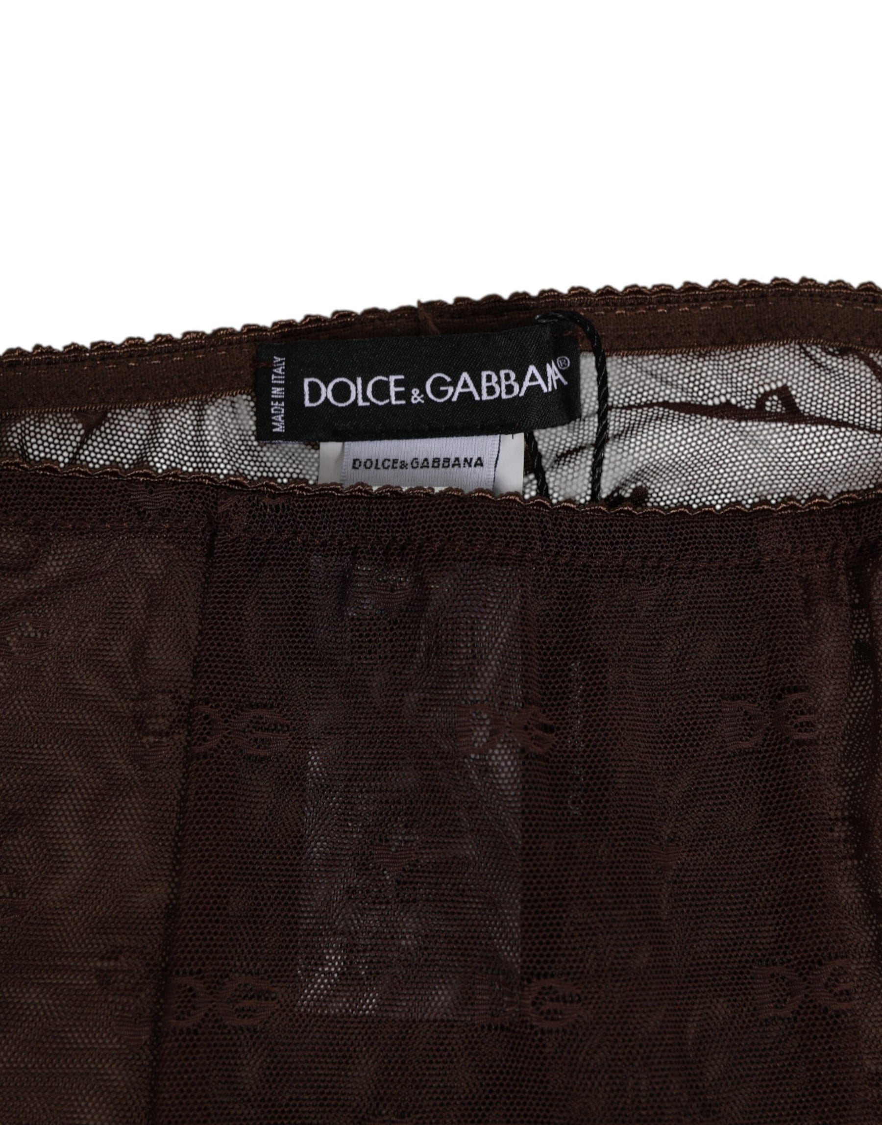 Dolce & Gabbana Brown Nylon Logo Lace Leggings Pants Underwear | Regal Royce