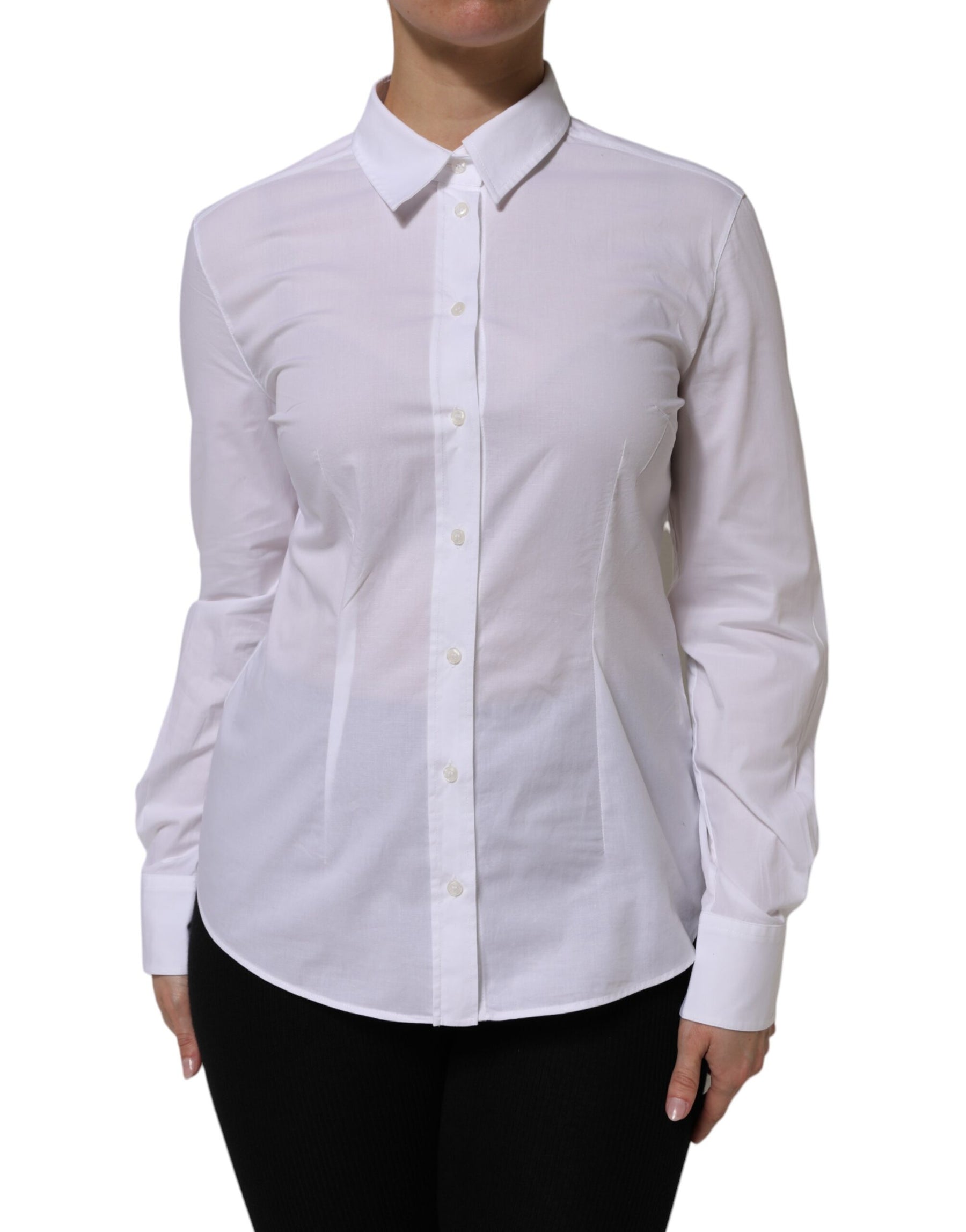 Dolce & Gabbana White Collared Long Sleeves Dress Shirt Top | Regal Royce