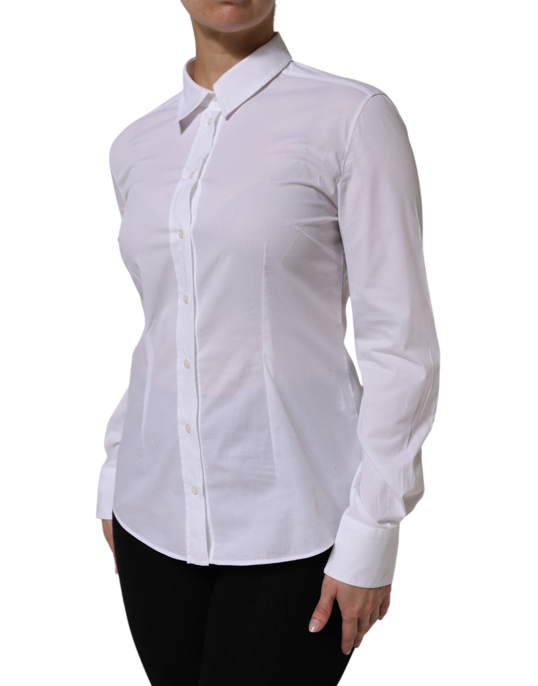 Dolce & Gabbana White Cotton Collared Dress Formal Shirt  Top | Regal Royce