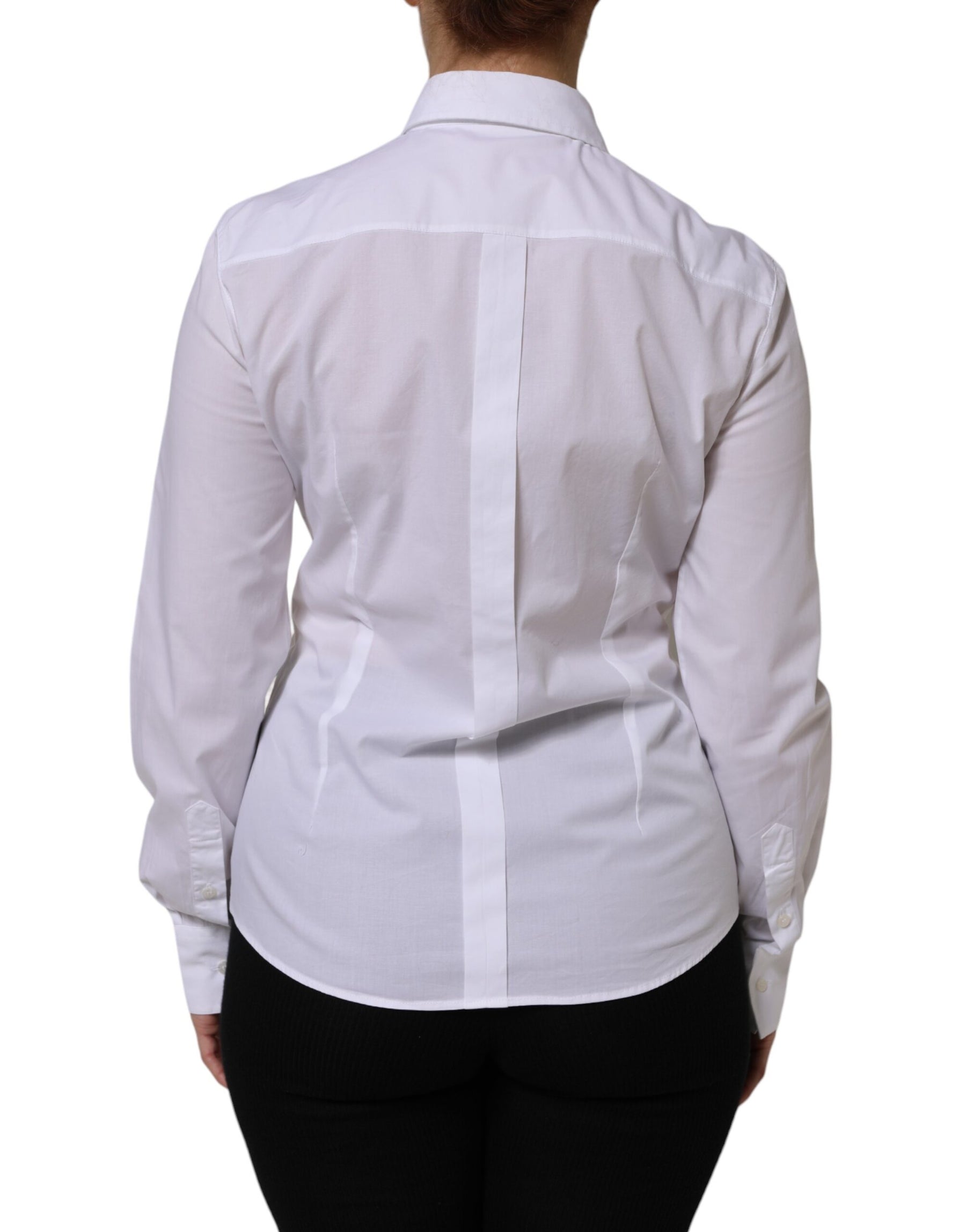 Dolce & Gabbana White Cotton Collared Buttoned Dress Shirt Top | Regal Royce