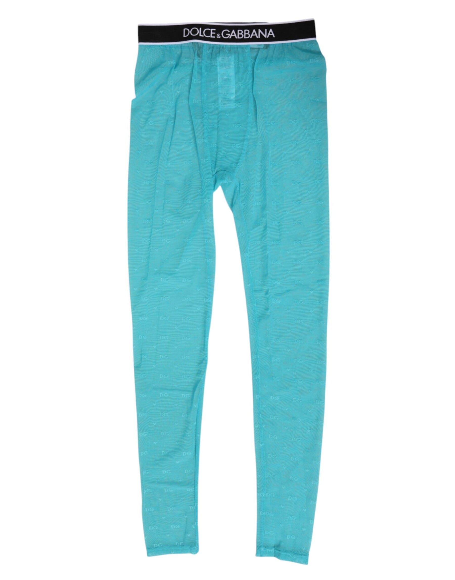 Dolce & Gabbana Light Blue Nylon Logo Lace Leggings Pants Underwear | Regal Royce