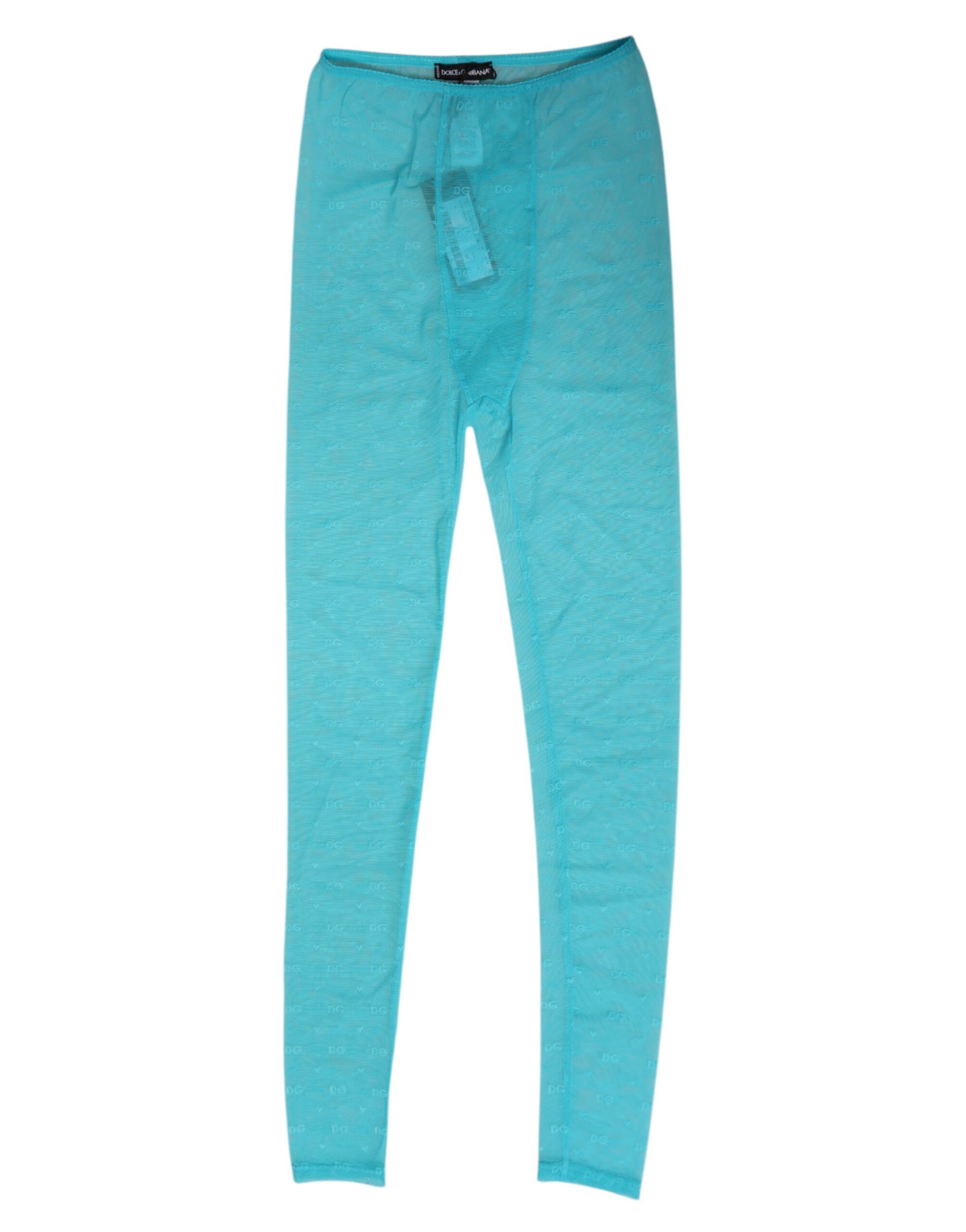 Dolce & Gabbana Light Blue Nylon Logo Lace Leggings Pants Underwear | Regal Royce