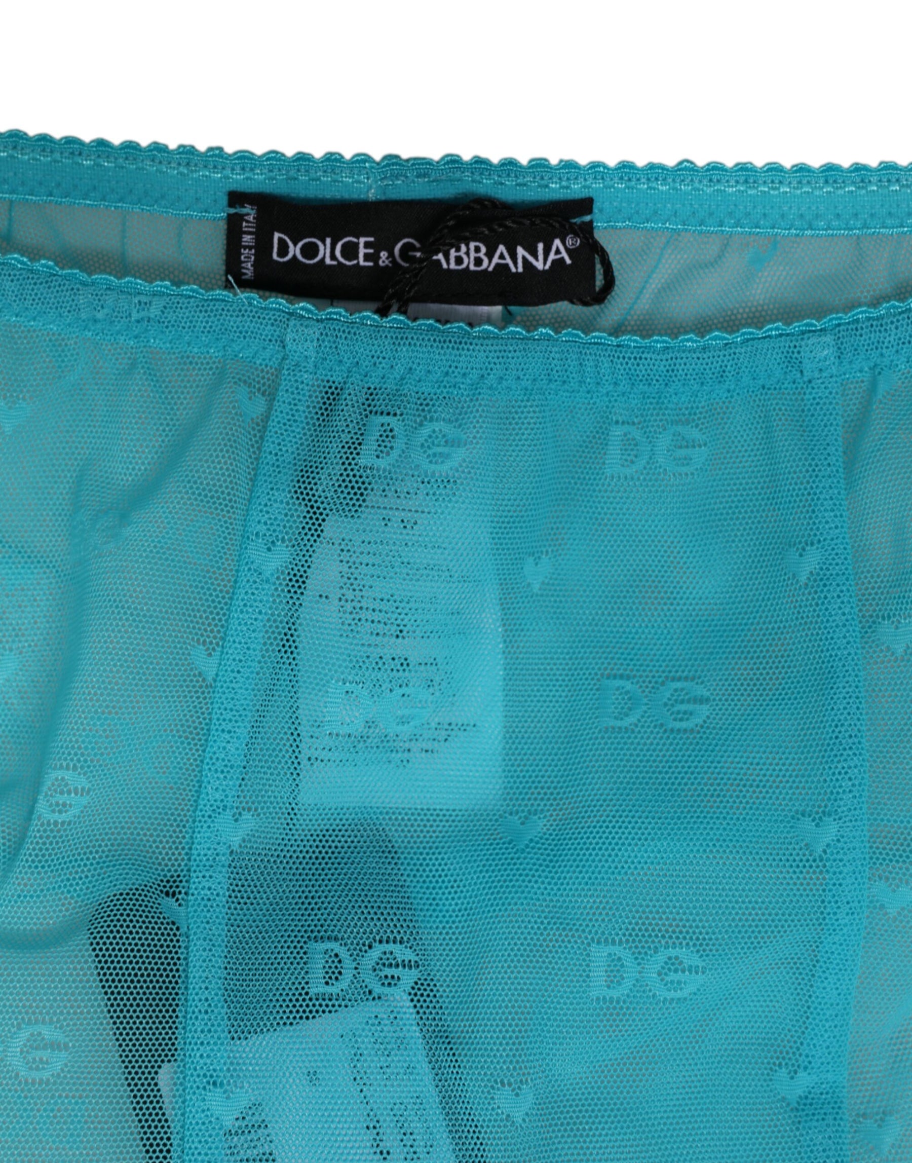 Dolce & Gabbana Light Blue Nylon Logo Lace Leggings Pants Underwear | Regal Royce