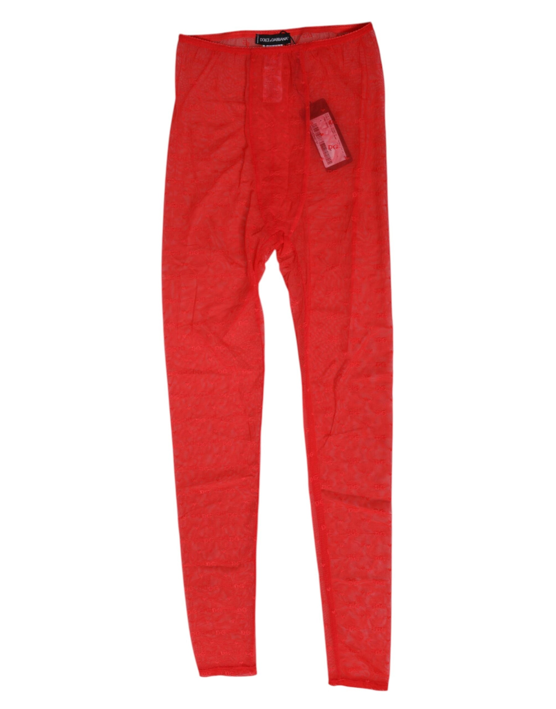 Dolce & Gabbana Red Nylon Logo Lace Leggings Pants Underwear | Regal Royce